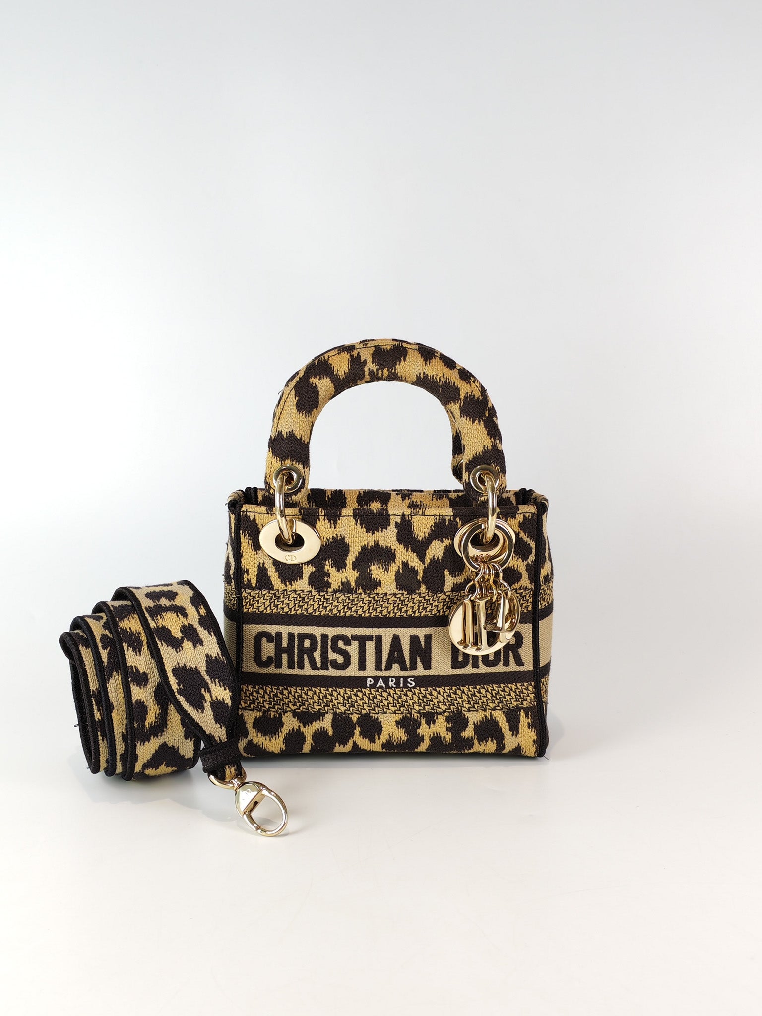 Lady D-lite Mini in Mizza Leopard Embroidered Canvas | Purse Maison Luxury Bags Shop