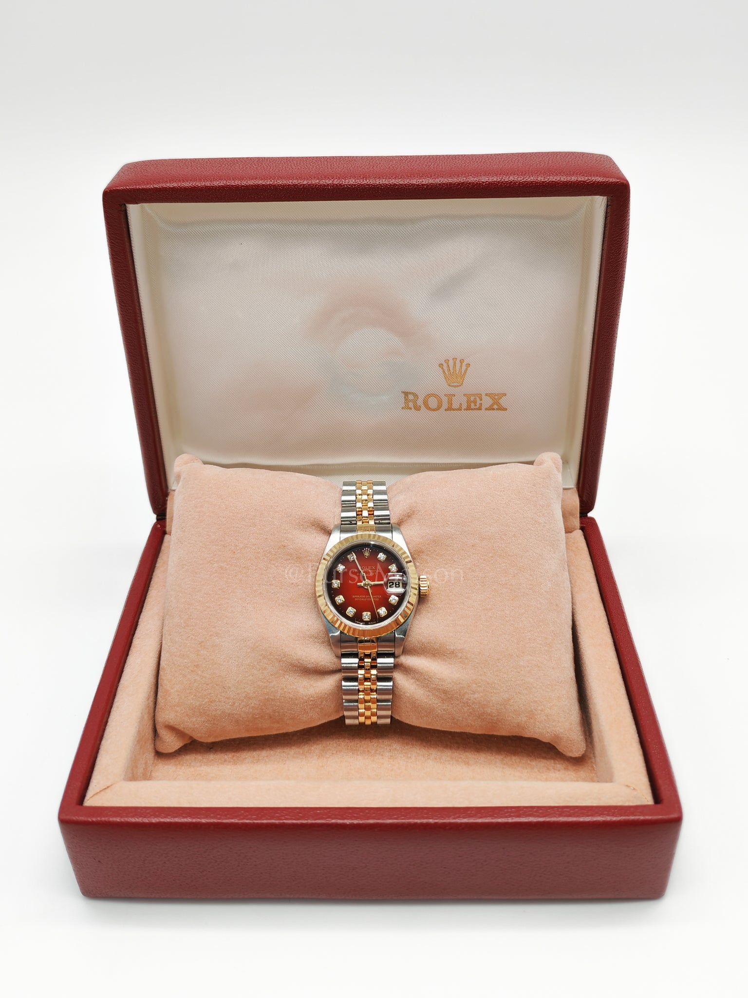 Lady Datejust 26mm Oyster Perpetual Red Vignette Diamond Dial Two-toned Stainless Steel Strap Watch (Reference Number: 69173) | Purse Maison Luxury Bags Shop