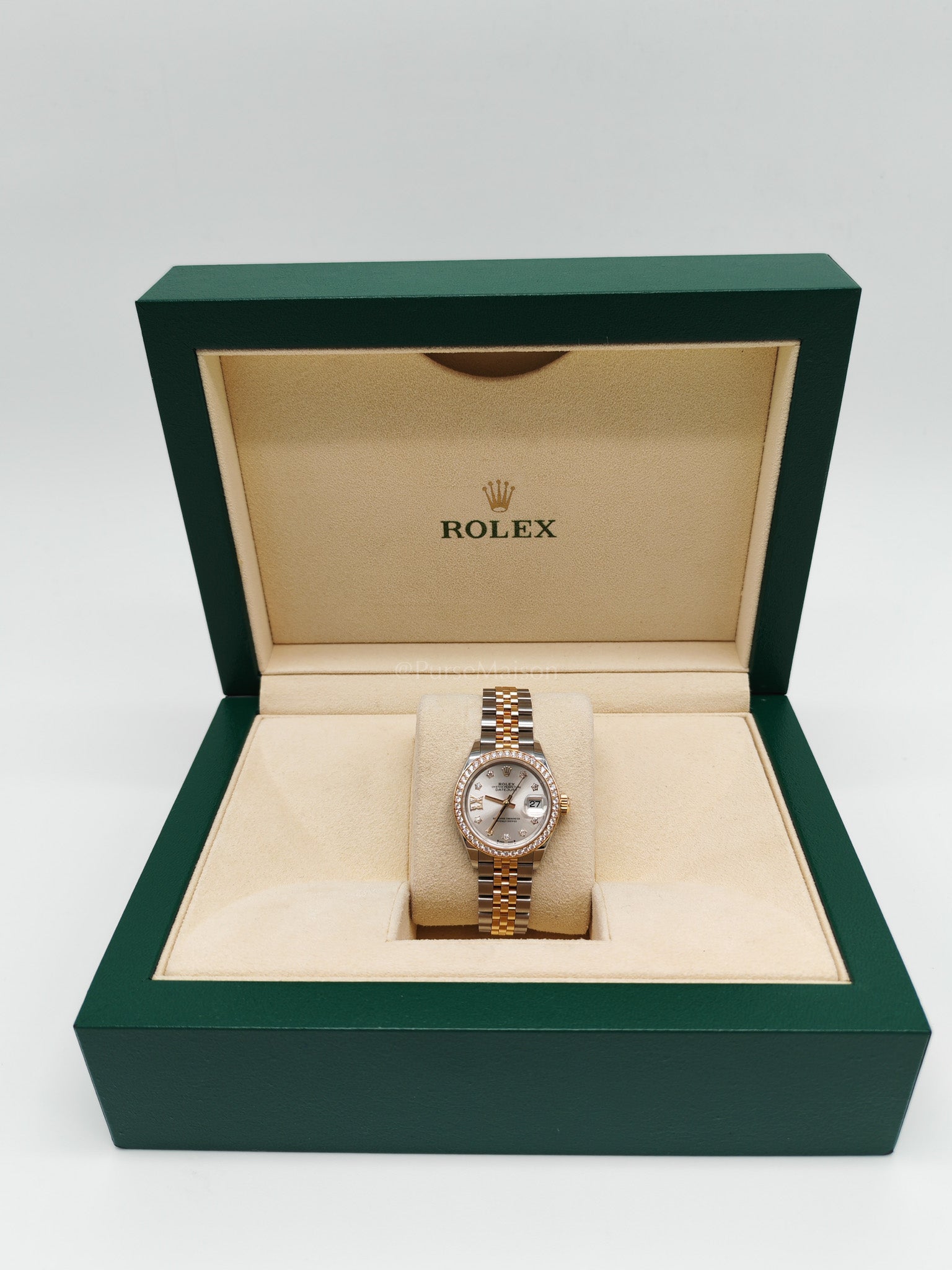 Lady Datejust 28mm Oyster Perpetual Yellow Gold and Diamonds Two-toned Jubilee Stainless Steel Strap Year 2024 (Reference No. 279383RBR) | Purse Maison Luxury Bags Shop