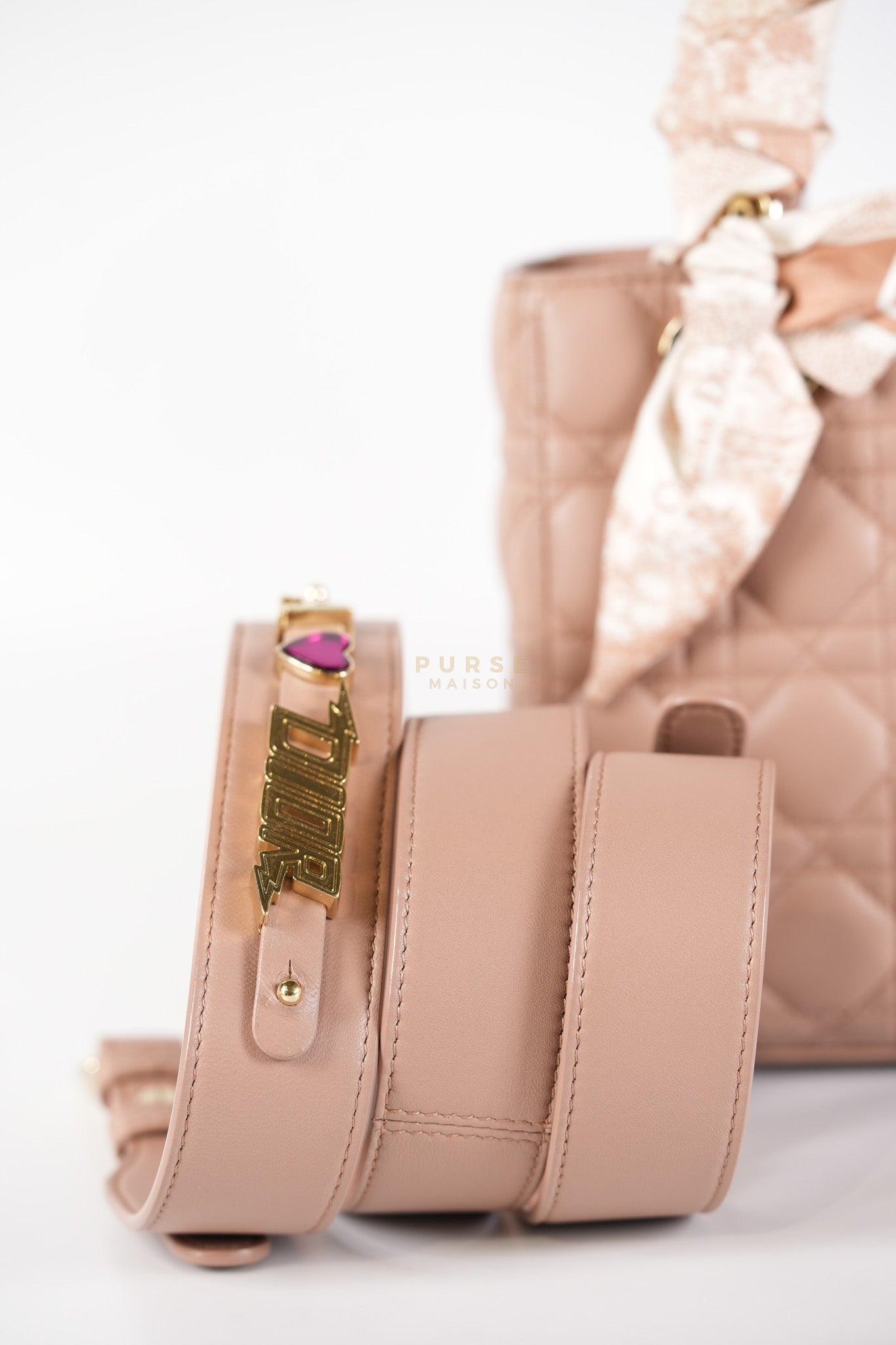 Lady Dior ABCDior Small in Blush Pink Cannage Lambskin Leather Light Gold Hardware | Purse Maison Luxury Bags Shop