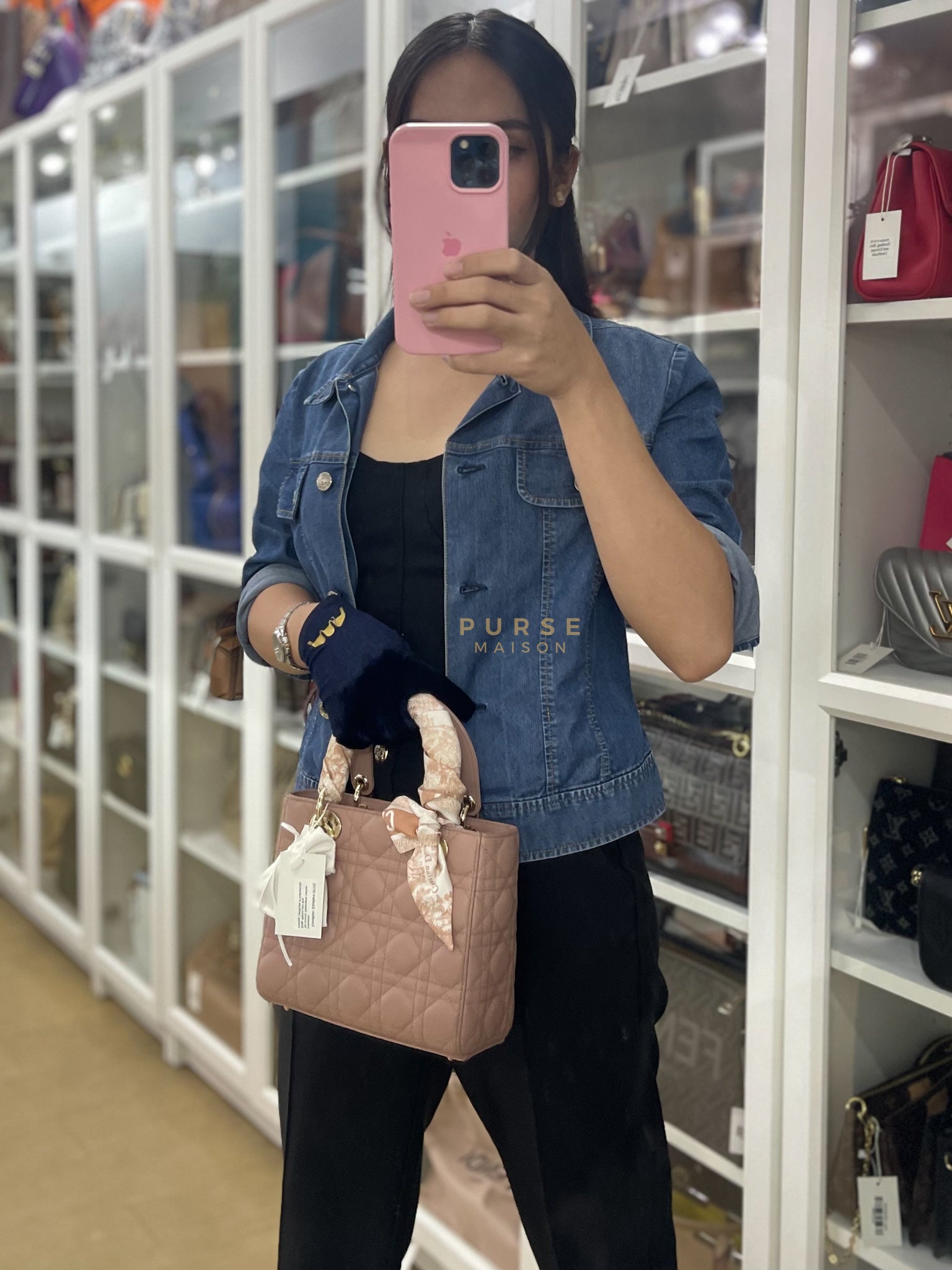 Lady Dior ABCDior Small in Blush Pink Cannage Lambskin Leather Light Gold Hardware | Purse Maison Luxury Bags Shop