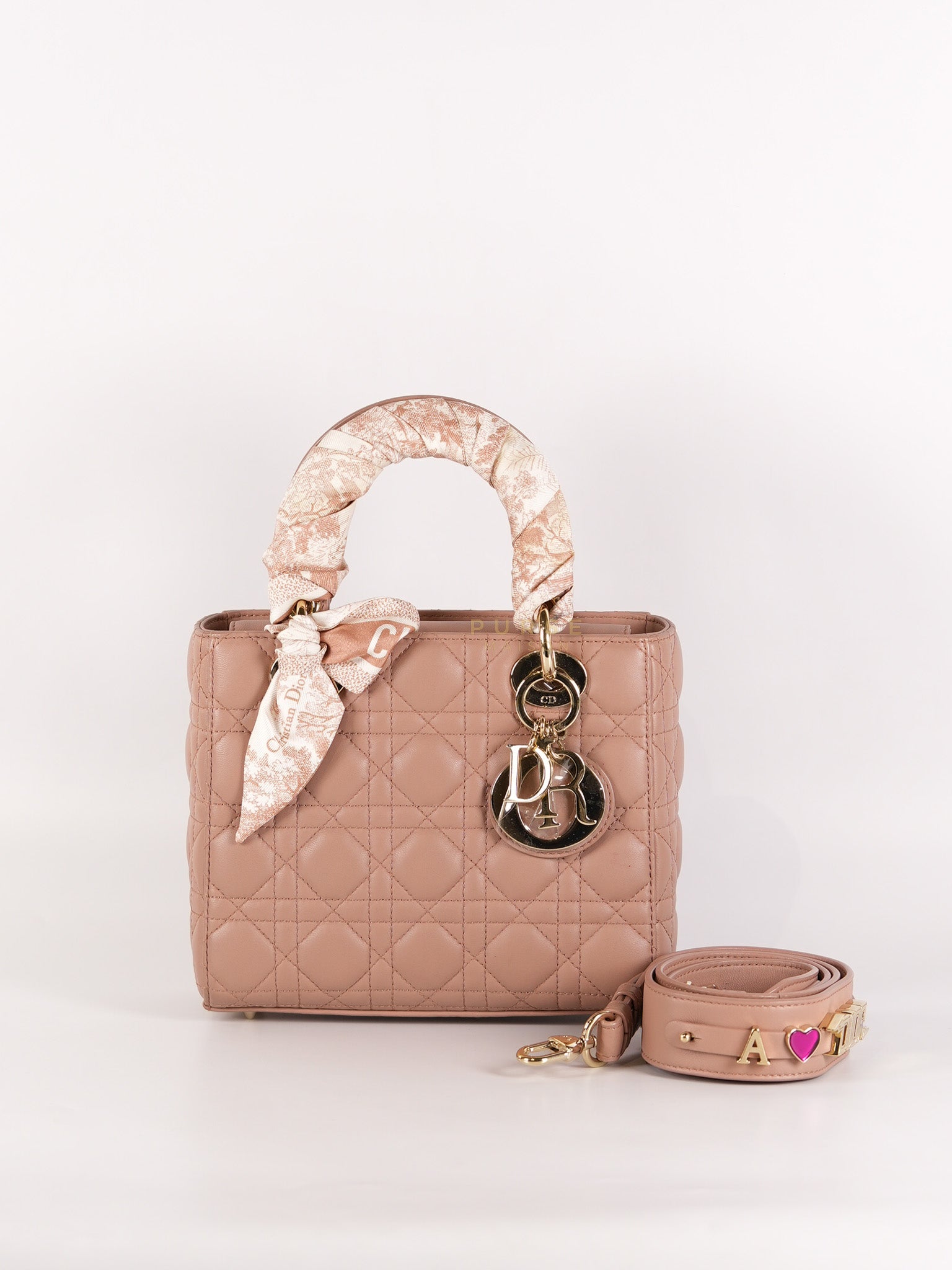 Lady Dior ABCDior Small in Blush Pink Cannage Lambskin Leather Light Gold Hardware | Purse Maison Luxury Bags Shop