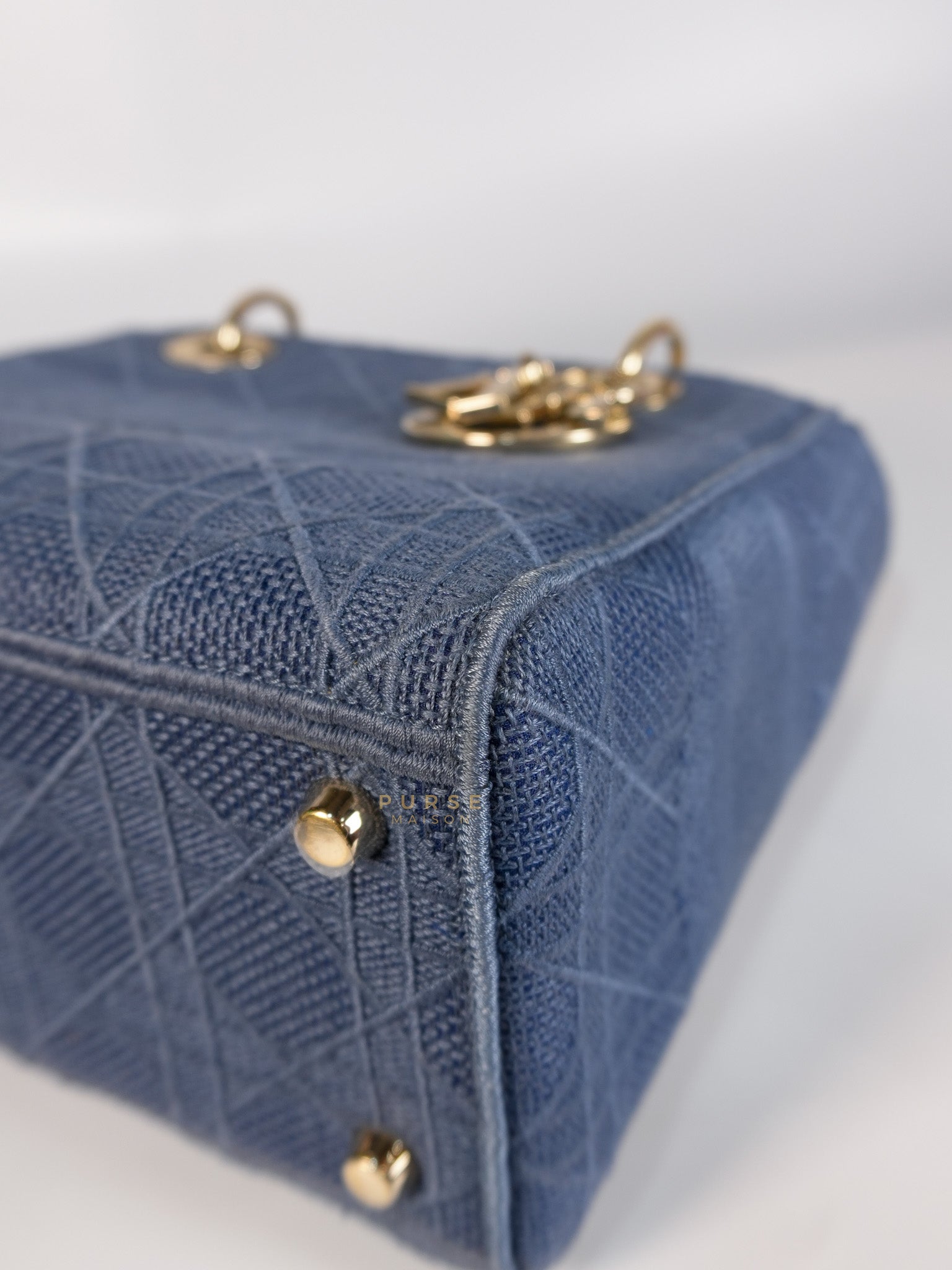 Lady Dior D-Lite Blue Medium Embroidered Cannage Quilt Canvas | Purse Maison Luxury Bags Shop