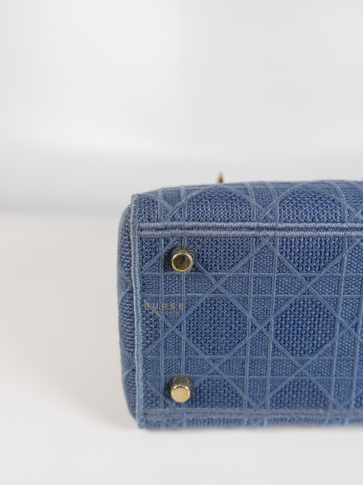 Lady Dior D-Lite Blue Medium Embroidered Cannage Quilt Canvas | Purse Maison Luxury Bags Shop