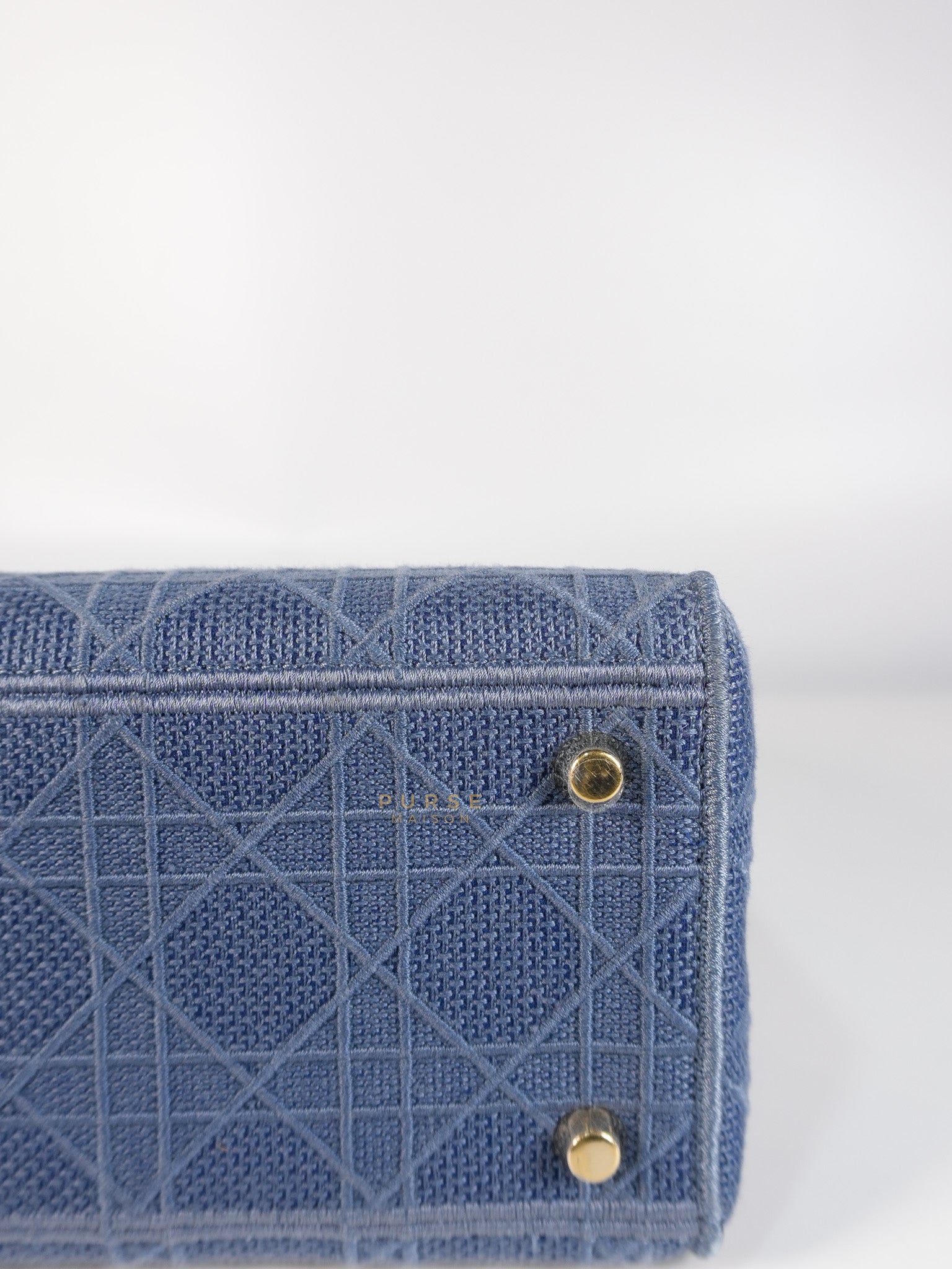 Lady Dior D-Lite Blue Medium Embroidered Cannage Quilt Canvas | Purse Maison Luxury Bags Shop