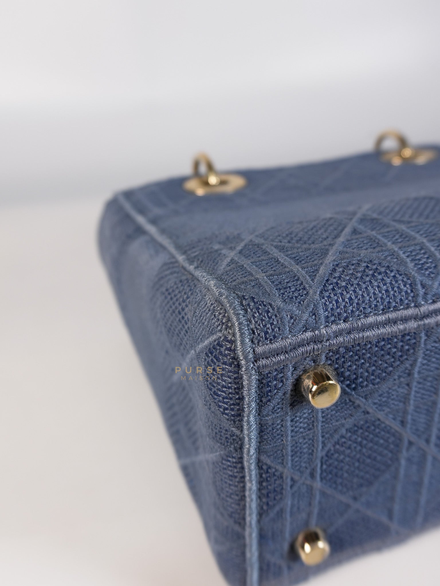 Lady Dior D-Lite Blue Medium Embroidered Cannage Quilt Canvas | Purse Maison Luxury Bags Shop