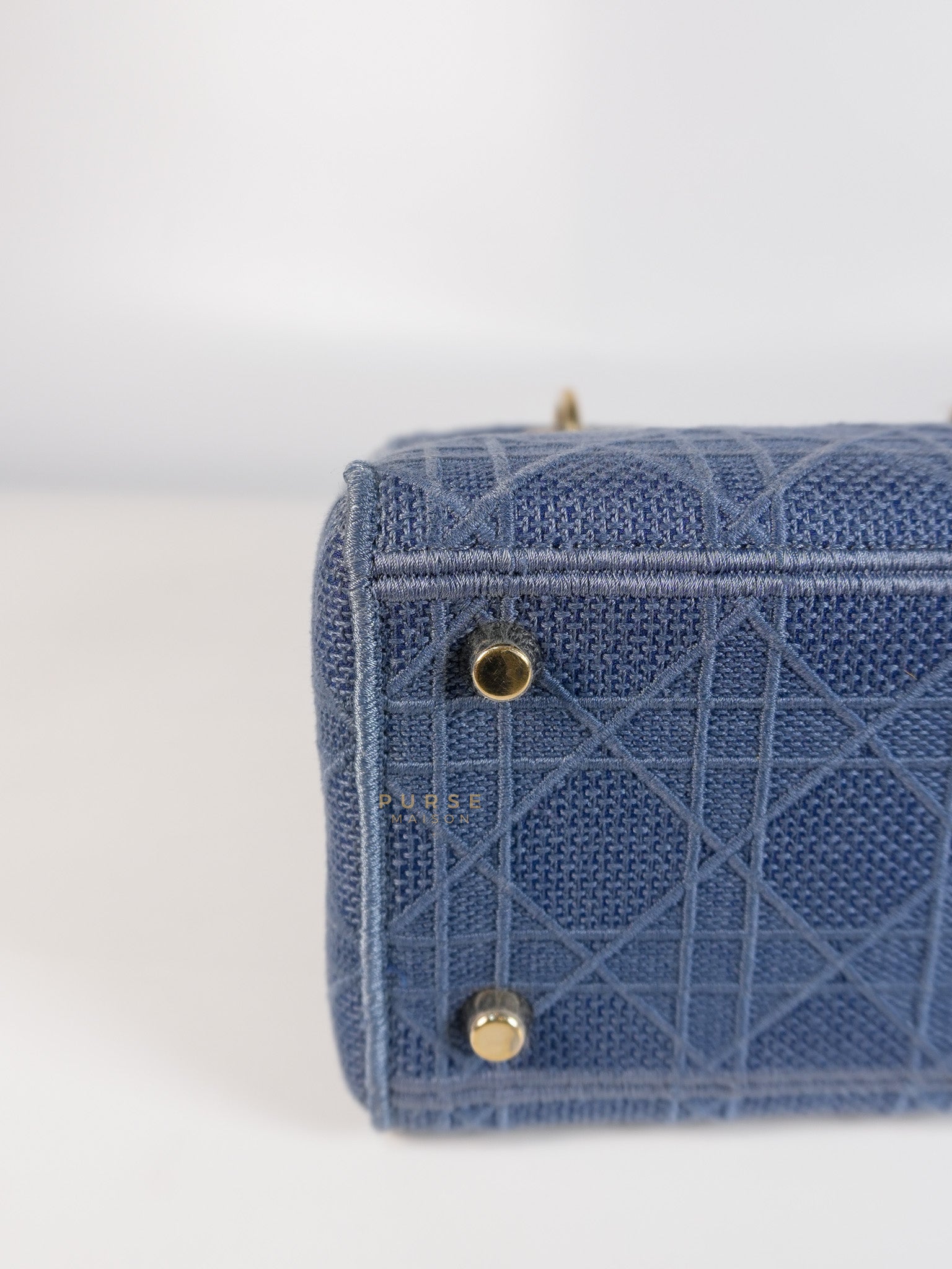 Lady Dior D-Lite Blue Medium Embroidered Cannage Quilt Canvas | Purse Maison Luxury Bags Shop