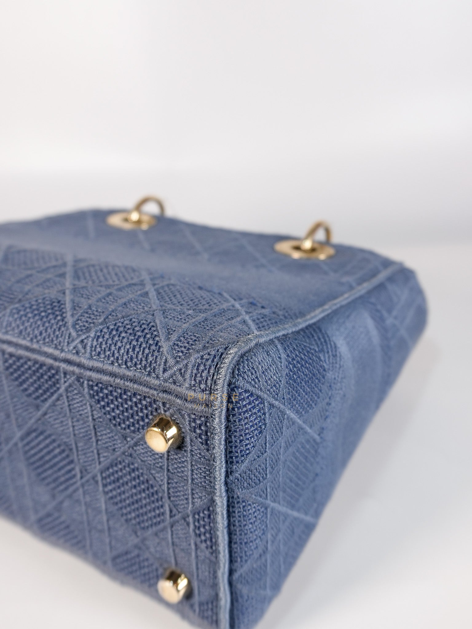 Lady Dior D-Lite Blue Medium Embroidered Cannage Quilt Canvas | Purse Maison Luxury Bags Shop