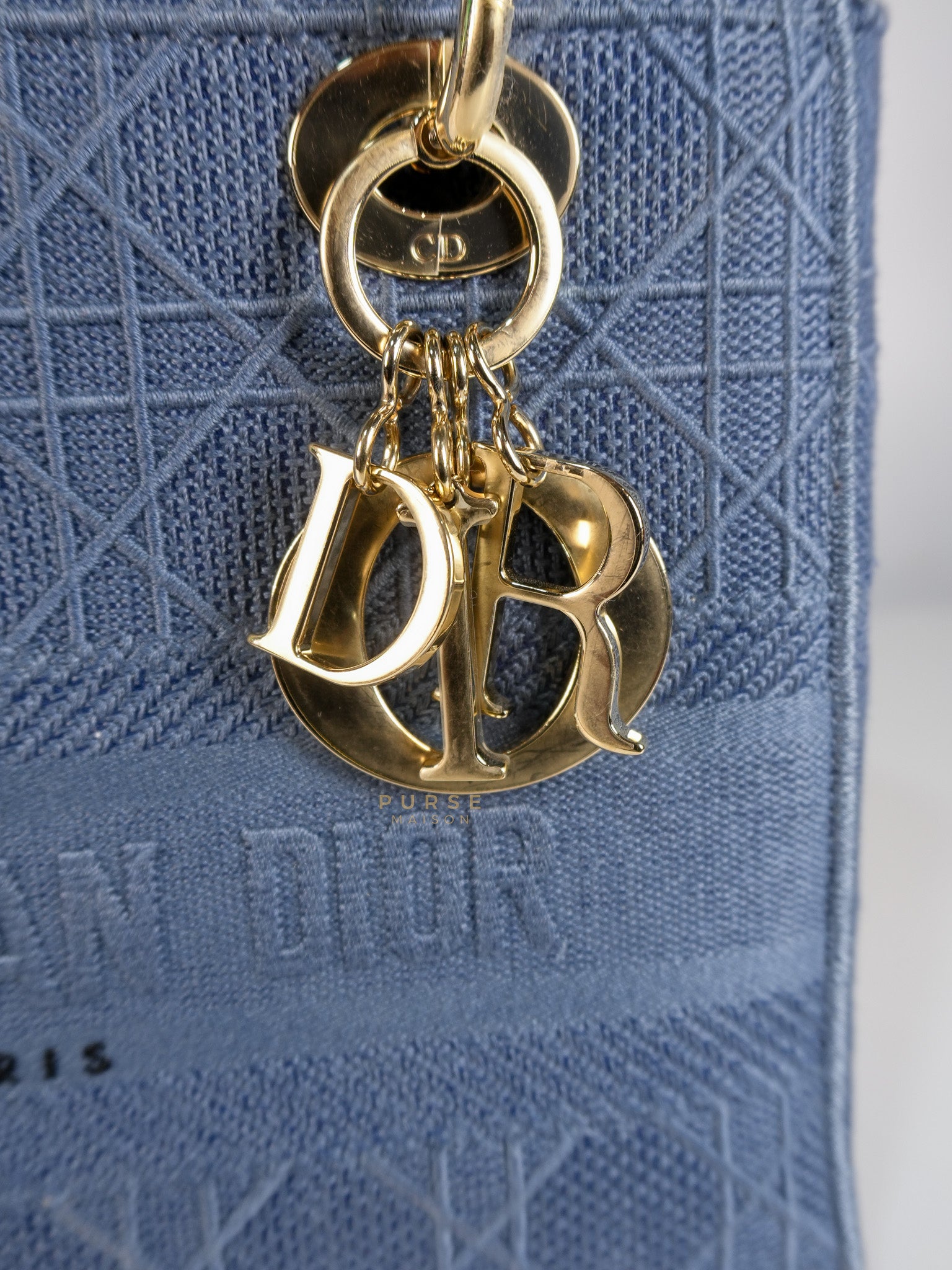 Lady Dior D-Lite Blue Medium Embroidered Cannage Quilt Canvas | Purse Maison Luxury Bags Shop