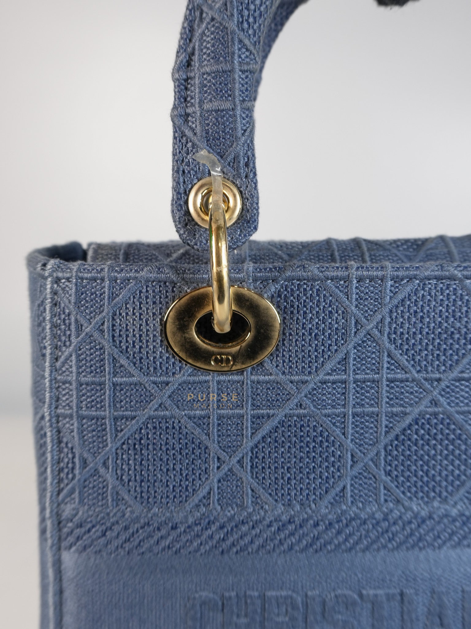 Lady Dior D-Lite Blue Medium Embroidered Cannage Quilt Canvas | Purse Maison Luxury Bags Shop