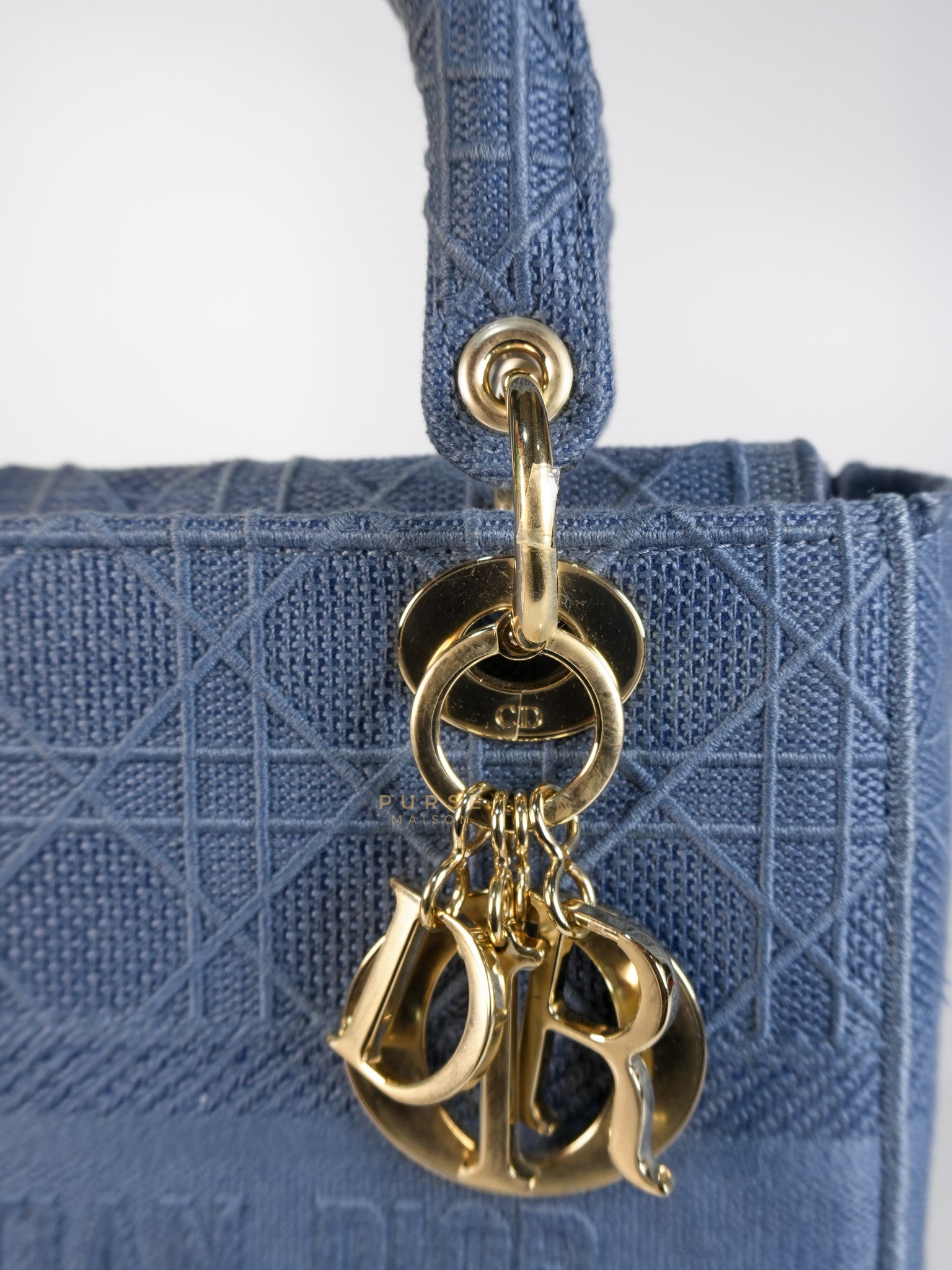 Lady Dior D-Lite Blue Medium Embroidered Cannage Quilt Canvas | Purse Maison Luxury Bags Shop