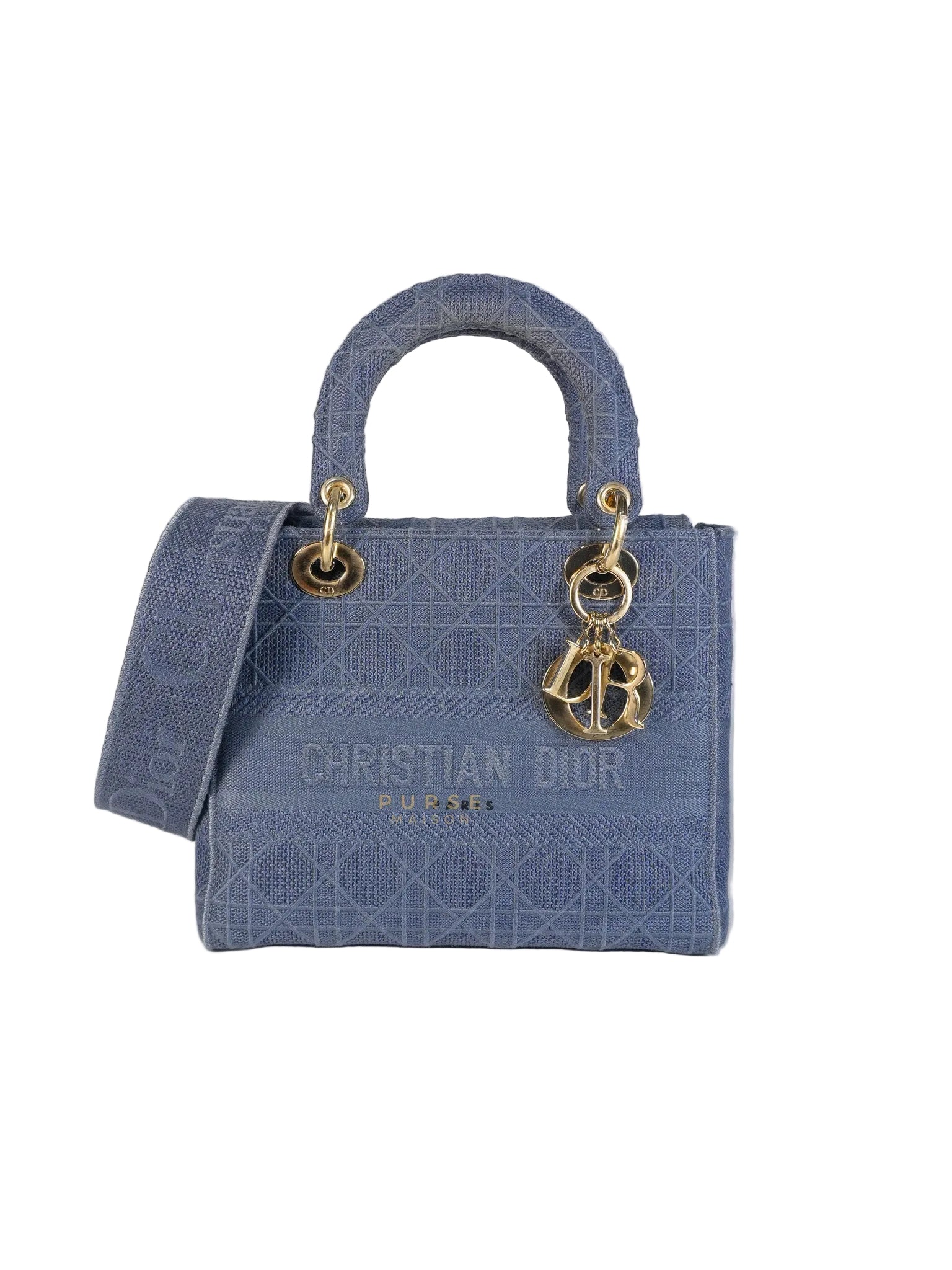 Lady Dior D-Lite Blue Medium Embroidered Cannage Quilt Canvas | Purse Maison Luxury Bags Shop