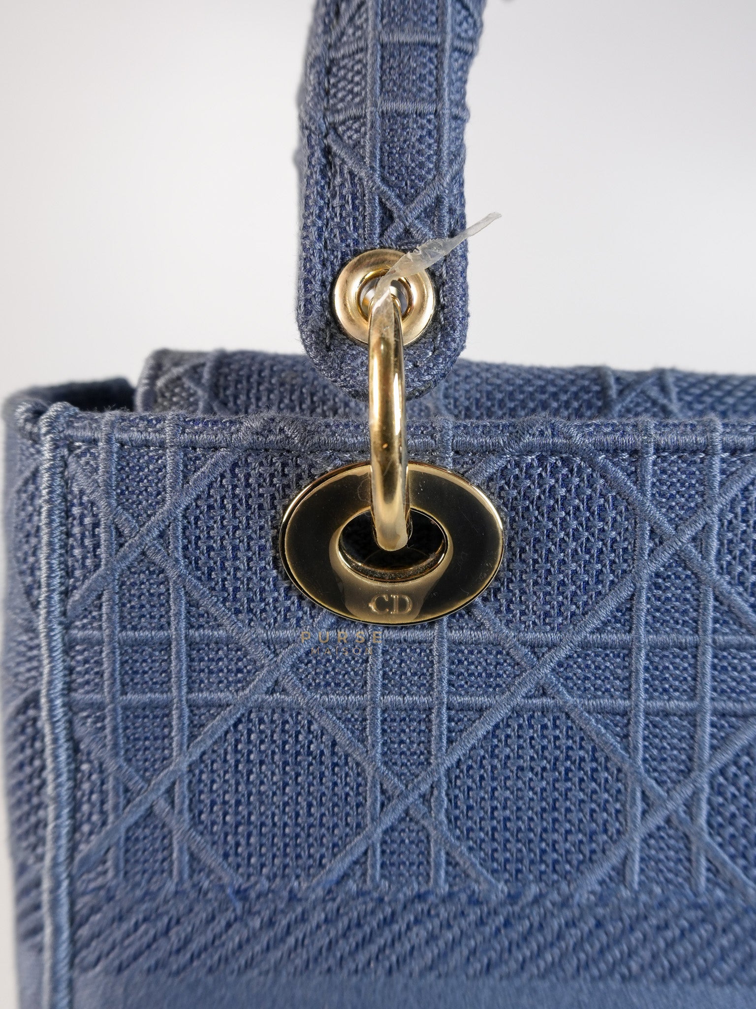Lady Dior D-Lite Blue Medium Embroidered Cannage Quilt Canvas | Purse Maison Luxury Bags Shop