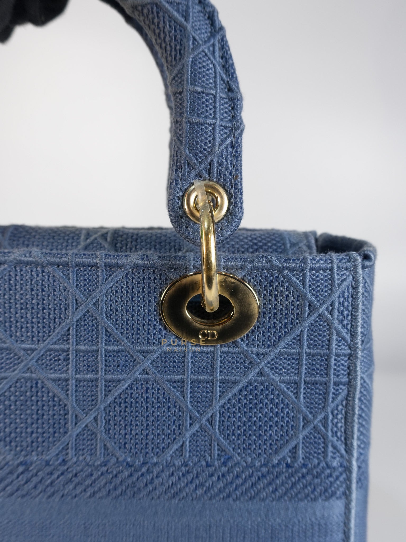 Lady Dior D-Lite Blue Medium Embroidered Cannage Quilt Canvas | Purse Maison Luxury Bags Shop