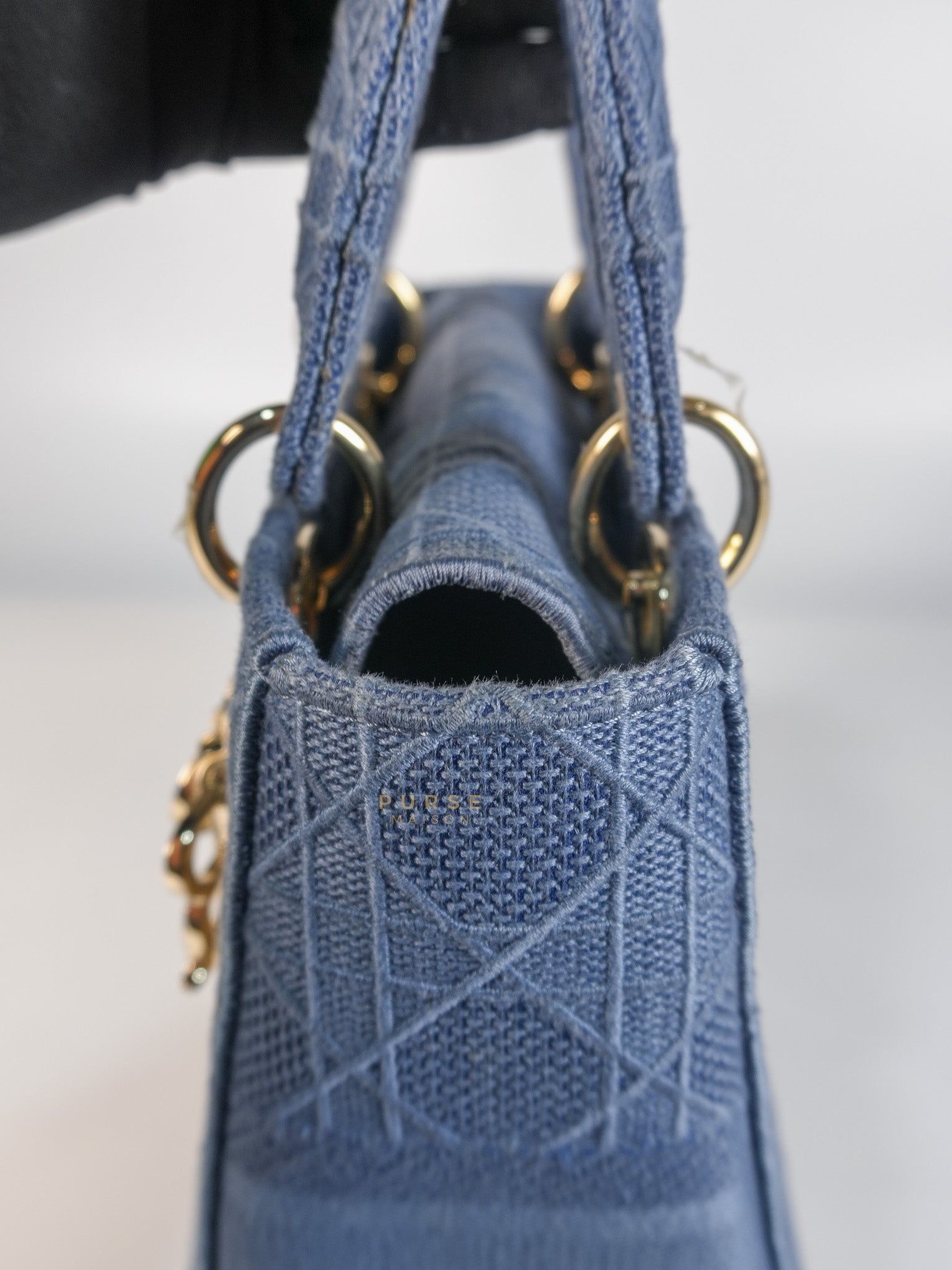 Lady Dior D-Lite Blue Medium Embroidered Cannage Quilt Canvas | Purse Maison Luxury Bags Shop