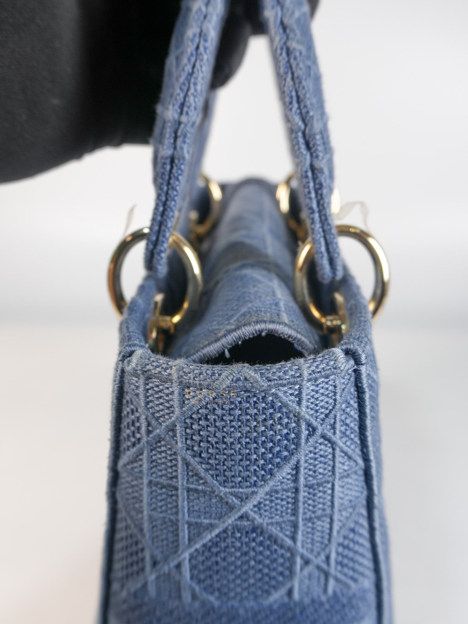 Lady Dior D-Lite Blue Medium Embroidered Cannage Quilt Canvas | Purse Maison Luxury Bags Shop