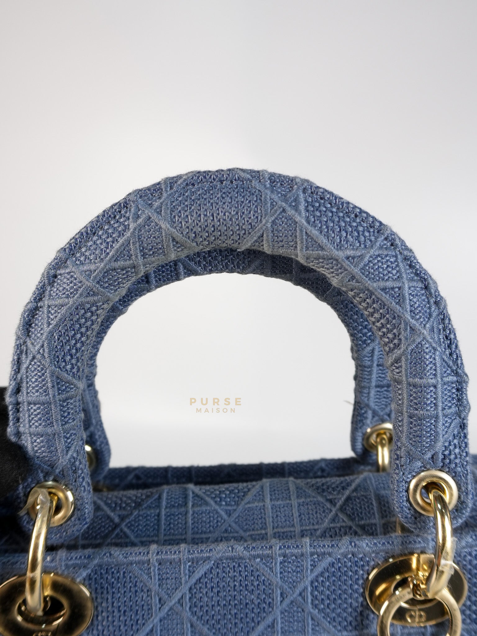 Lady Dior D-Lite Blue Medium Embroidered Cannage Quilt Canvas | Purse Maison Luxury Bags Shop