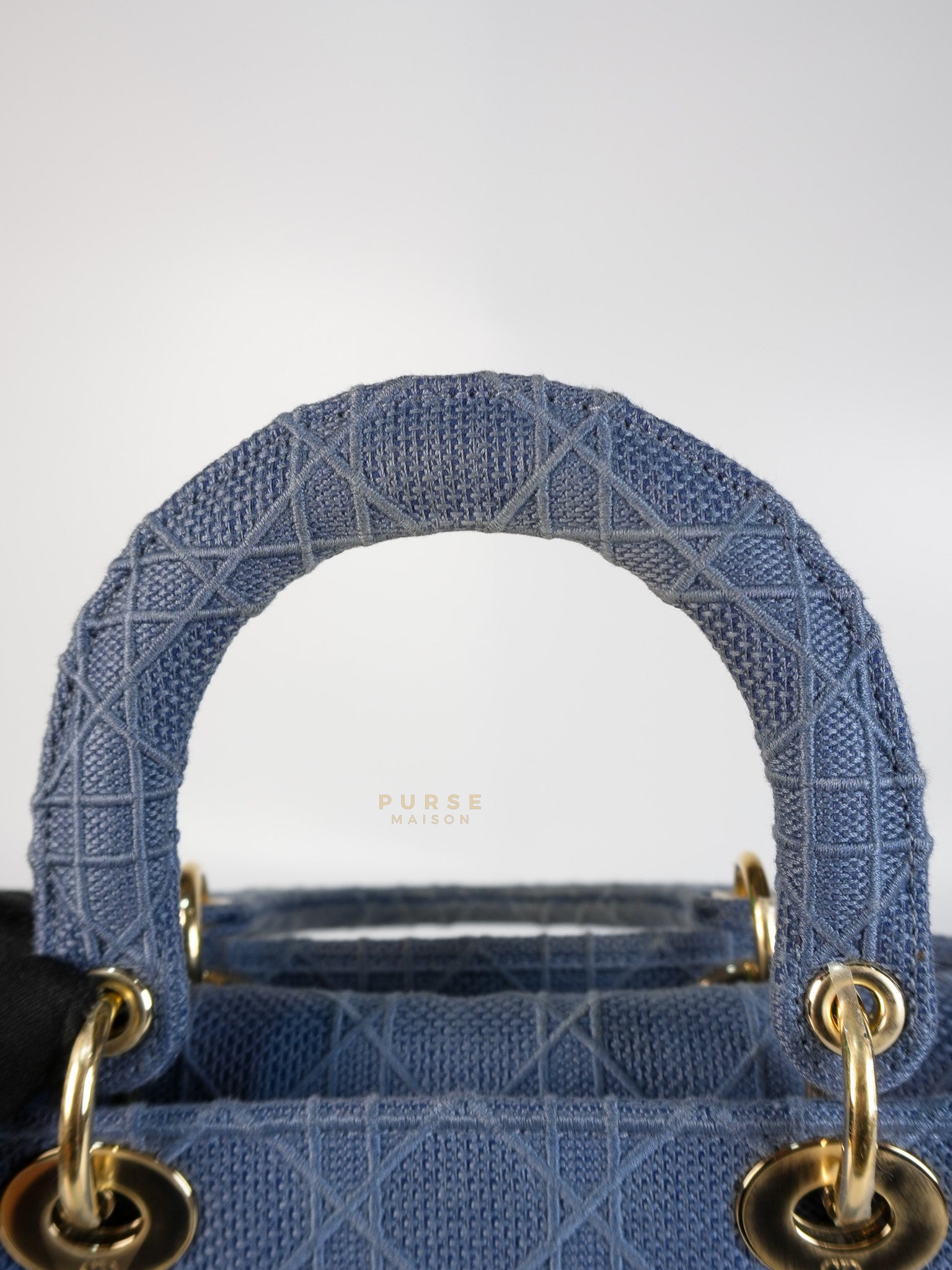 Lady Dior D-Lite Blue Medium Embroidered Cannage Quilt Canvas | Purse Maison Luxury Bags Shop