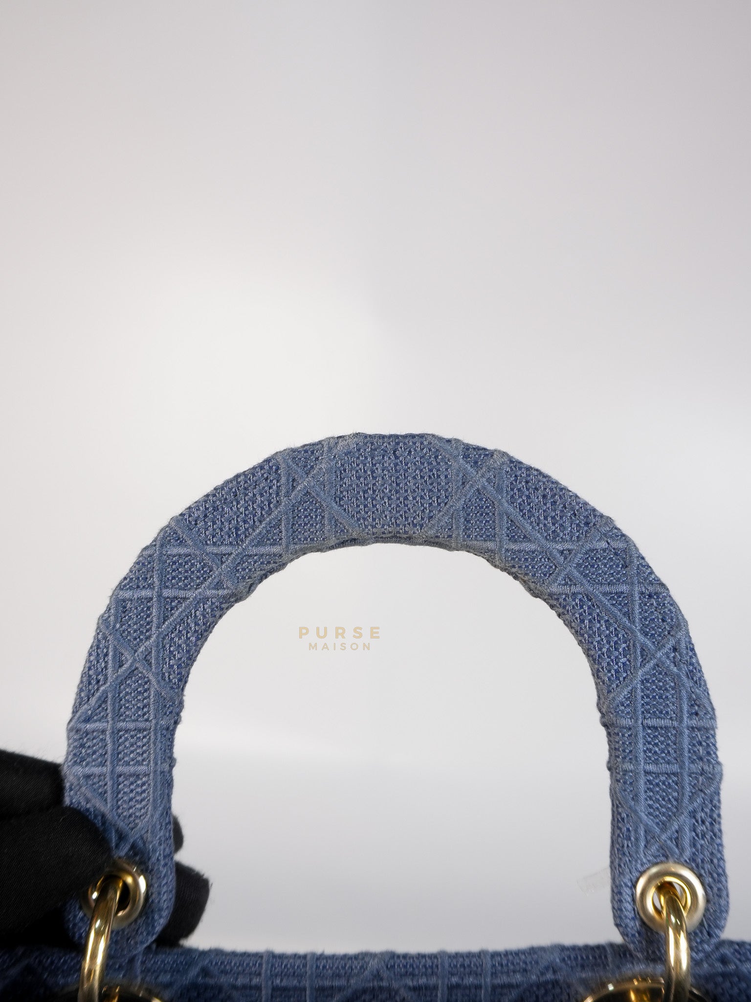 Lady Dior D-Lite Blue Medium Embroidered Cannage Quilt Canvas | Purse Maison Luxury Bags Shop