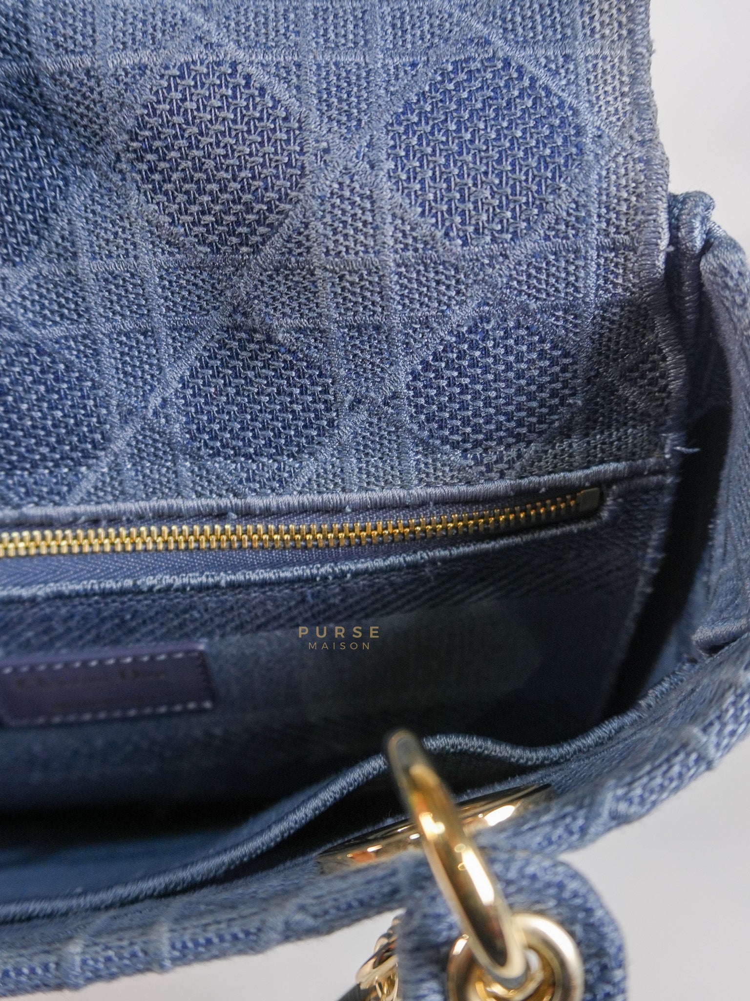 Lady Dior D-Lite Blue Medium Embroidered Cannage Quilt Canvas | Purse Maison Luxury Bags Shop
