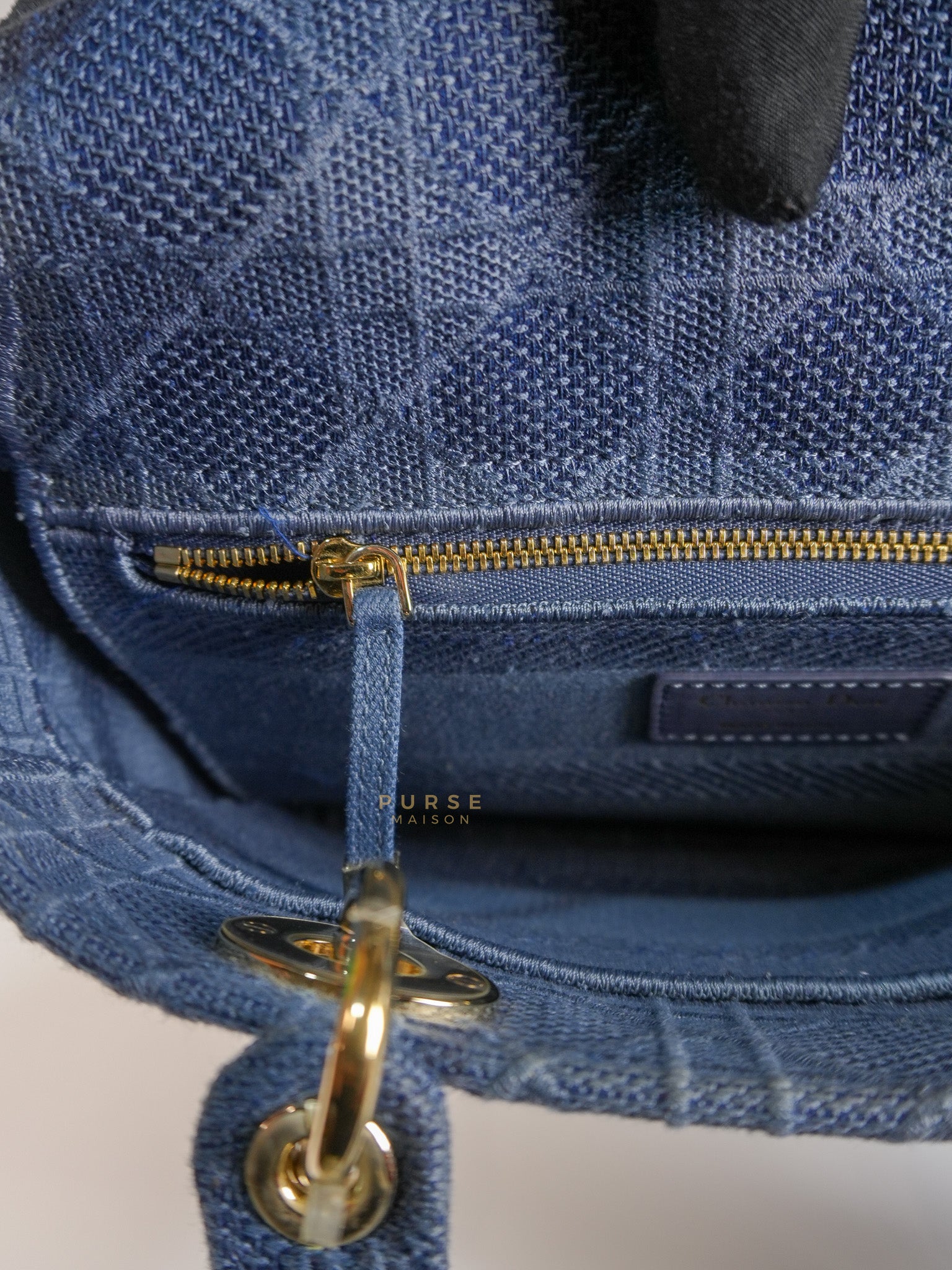 Lady Dior D-Lite Blue Medium Embroidered Cannage Quilt Canvas | Purse Maison Luxury Bags Shop