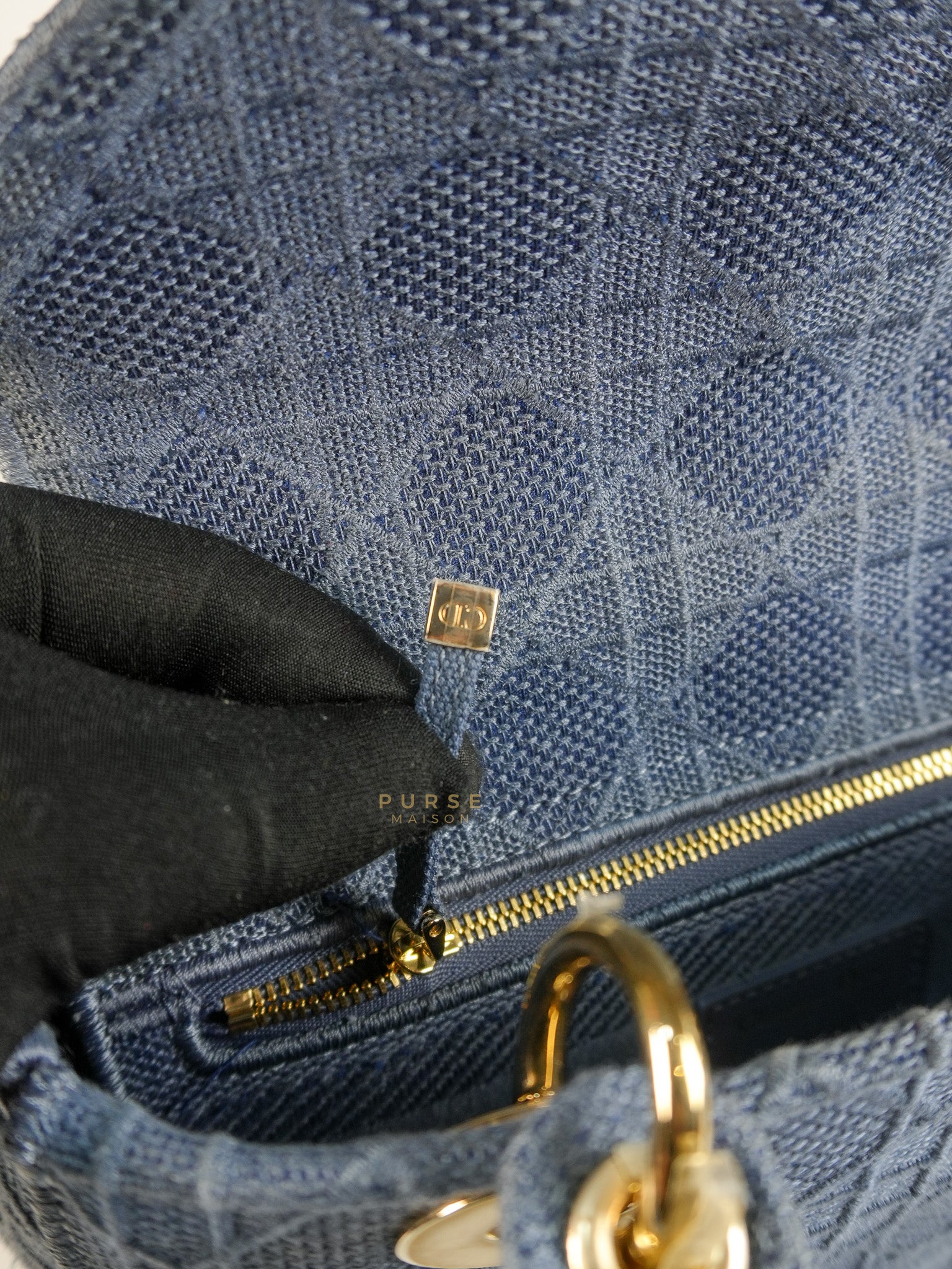 Lady Dior D-Lite Blue Medium Embroidered Cannage Quilt Canvas | Purse Maison Luxury Bags Shop