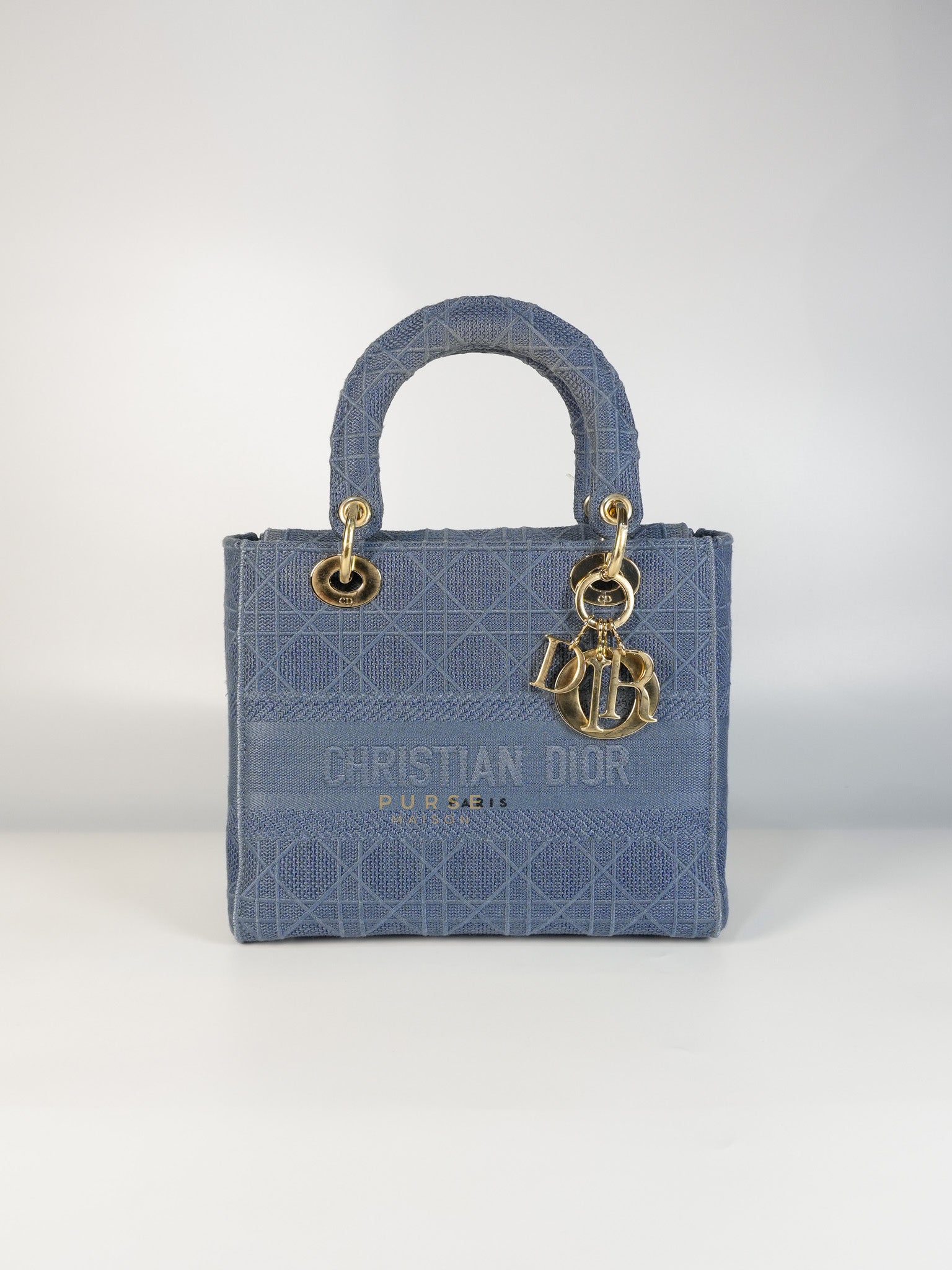 Lady Dior D-Lite Blue Medium Embroidered Cannage Quilt Canvas | Purse Maison Luxury Bags Shop