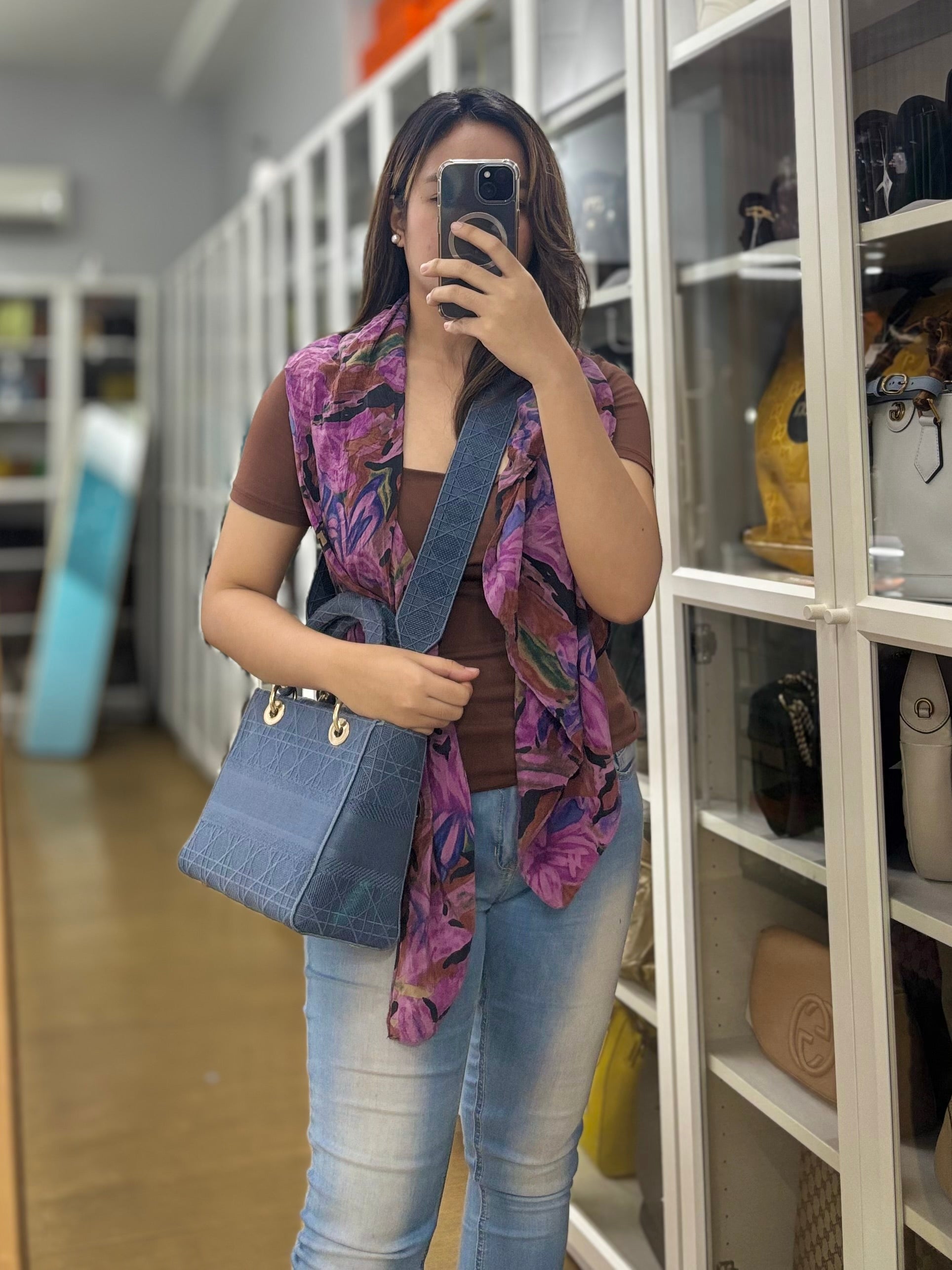 Lady Dior D-Lite Blue Medium Embroidered Cannage Quilt Canvas | Purse Maison Luxury Bags Shop