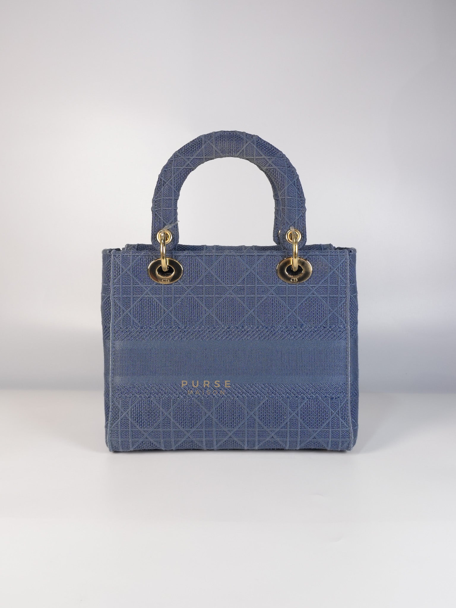 Lady Dior D-Lite Blue Medium Embroidered Cannage Quilt Canvas | Purse Maison Luxury Bags Shop