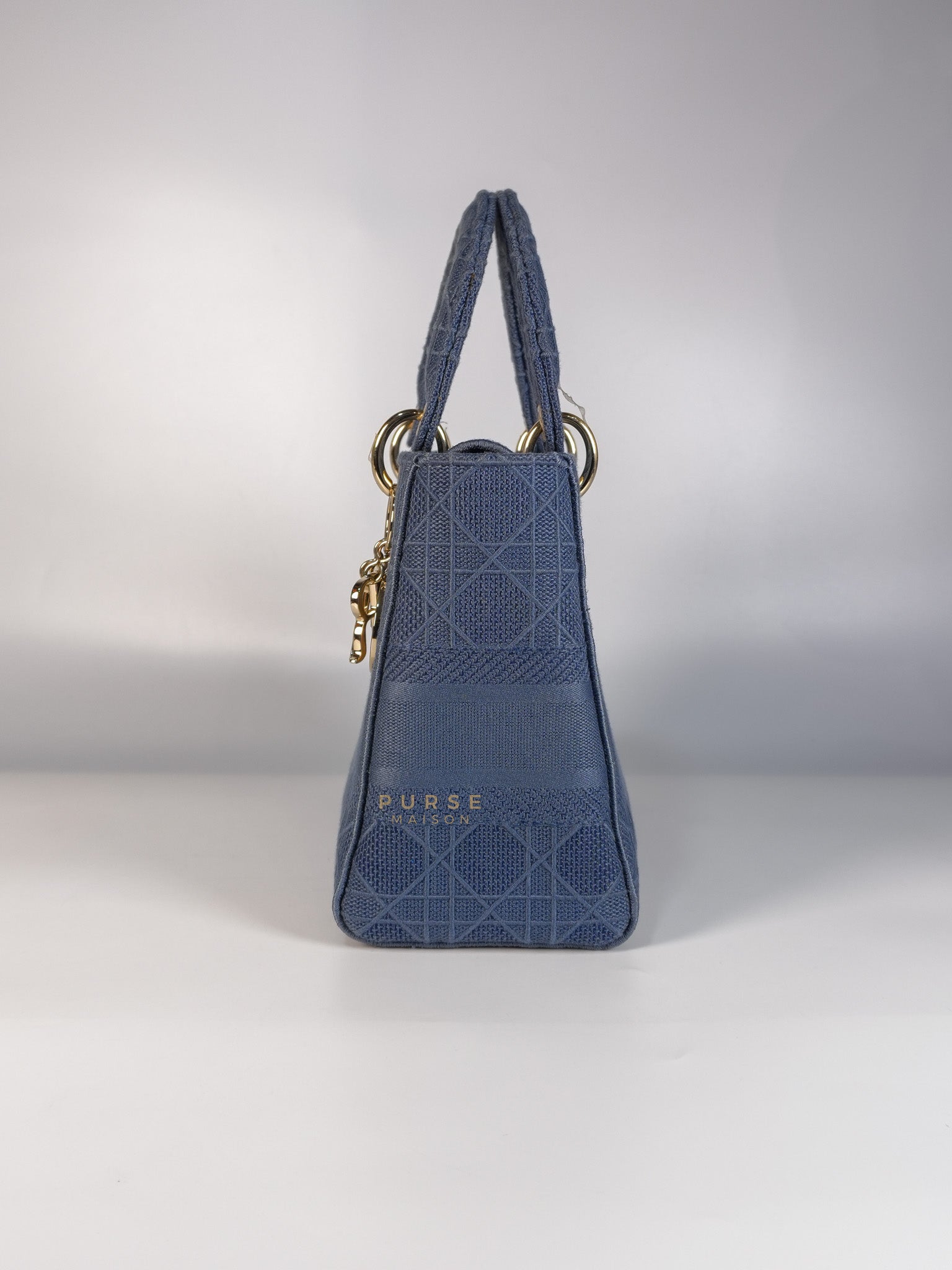 Lady Dior D-Lite Blue Medium Embroidered Cannage Quilt Canvas | Purse Maison Luxury Bags Shop