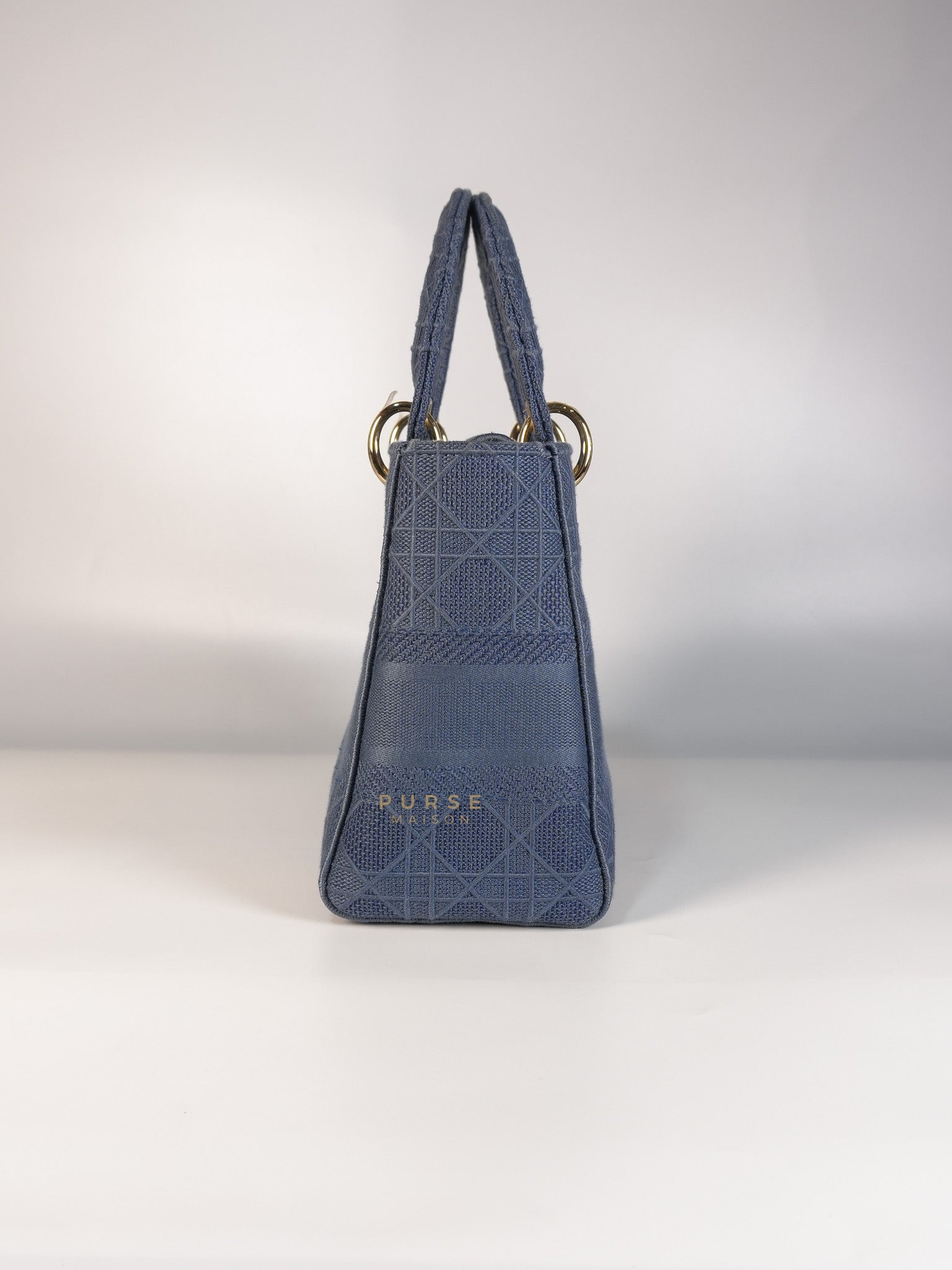 Lady Dior D-Lite Blue Medium Embroidered Cannage Quilt Canvas | Purse Maison Luxury Bags Shop