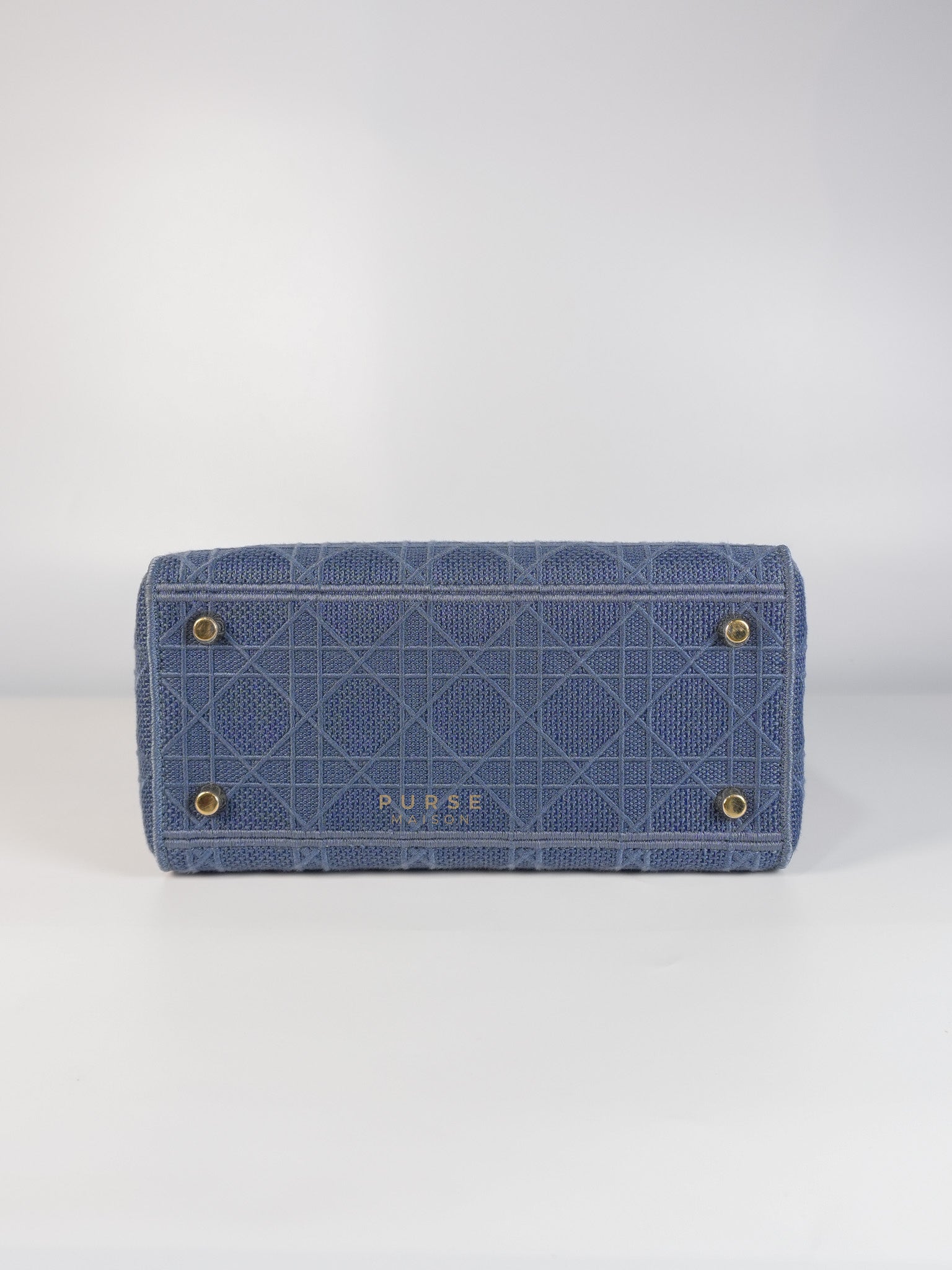 Lady Dior D-Lite Blue Medium Embroidered Cannage Quilt Canvas | Purse Maison Luxury Bags Shop