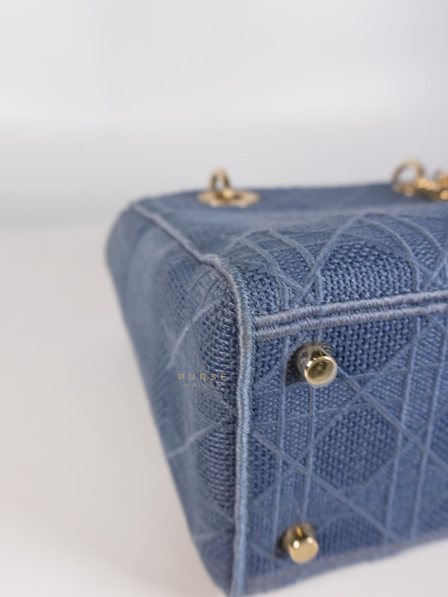 Lady Dior D-Lite Blue Medium Embroidered Cannage Quilt Canvas | Purse Maison Luxury Bags Shop