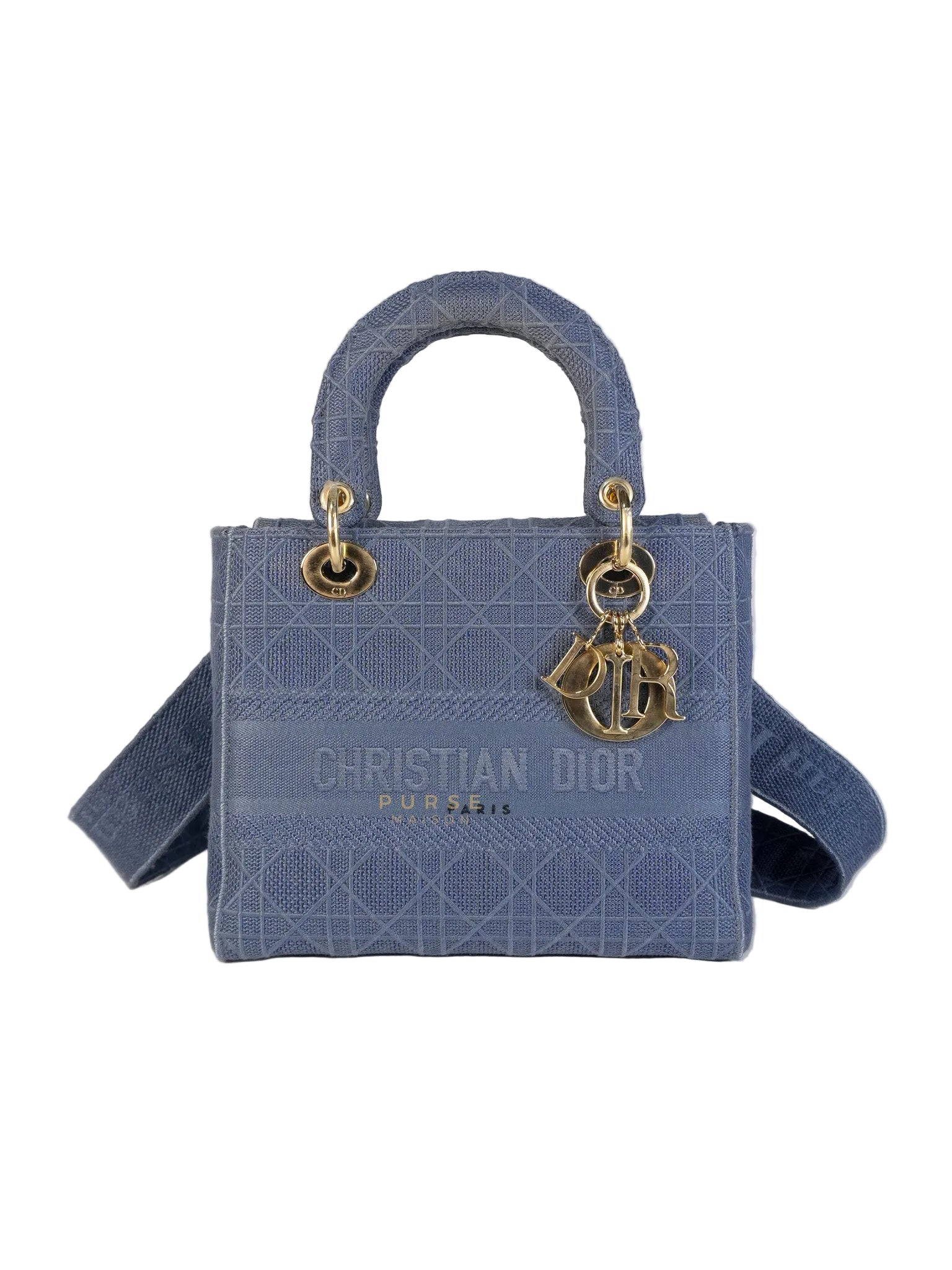 Lady Dior D-Lite Blue Medium Embroidered Cannage Quilt Canvas | Purse Maison Luxury Bags Shop