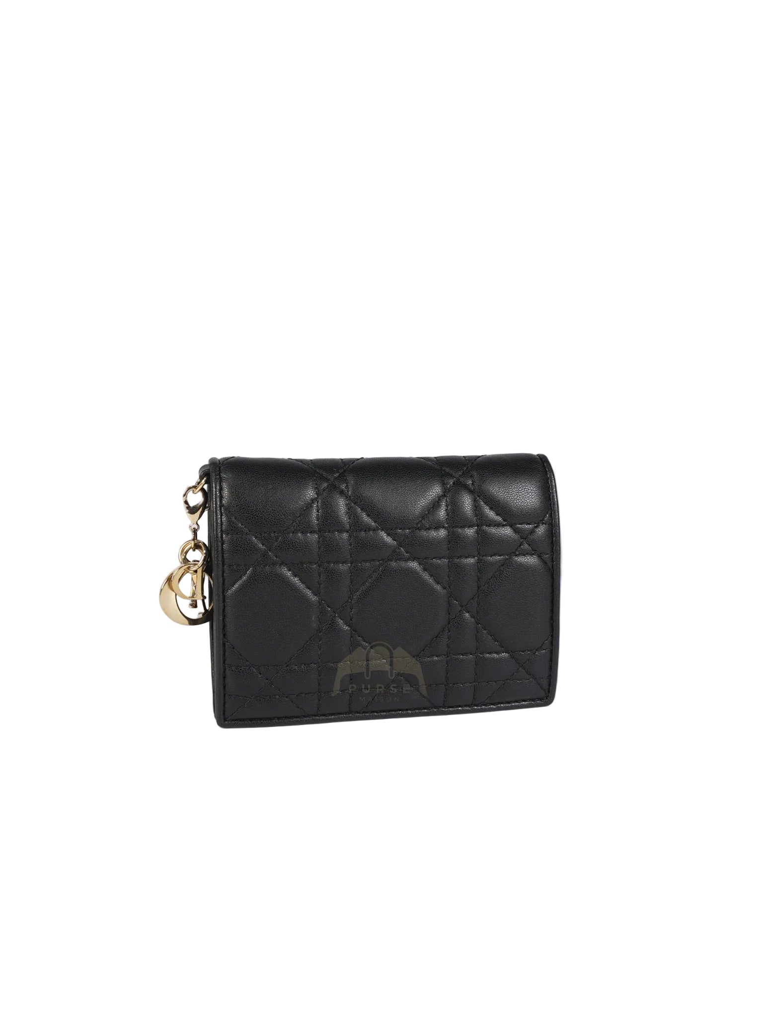 Lady Dior Flap Card Holder in Black Quilted Cannage Lambskin Leather | Purse Maison Luxury Bags Shop