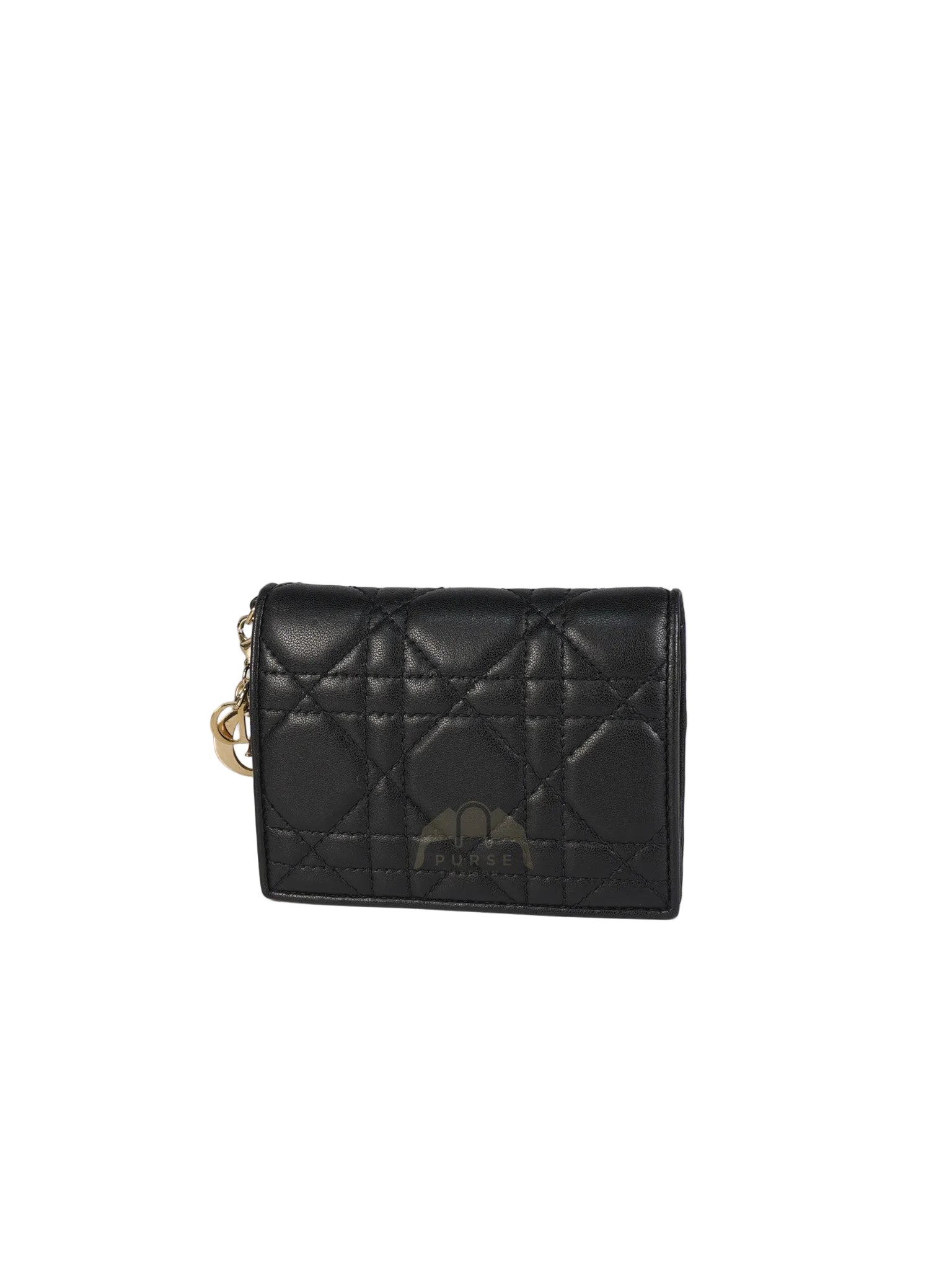 Lady Dior Flap Card Holder in Black Quilted Cannage Lambskin Leather | Purse Maison Luxury Bags Shop