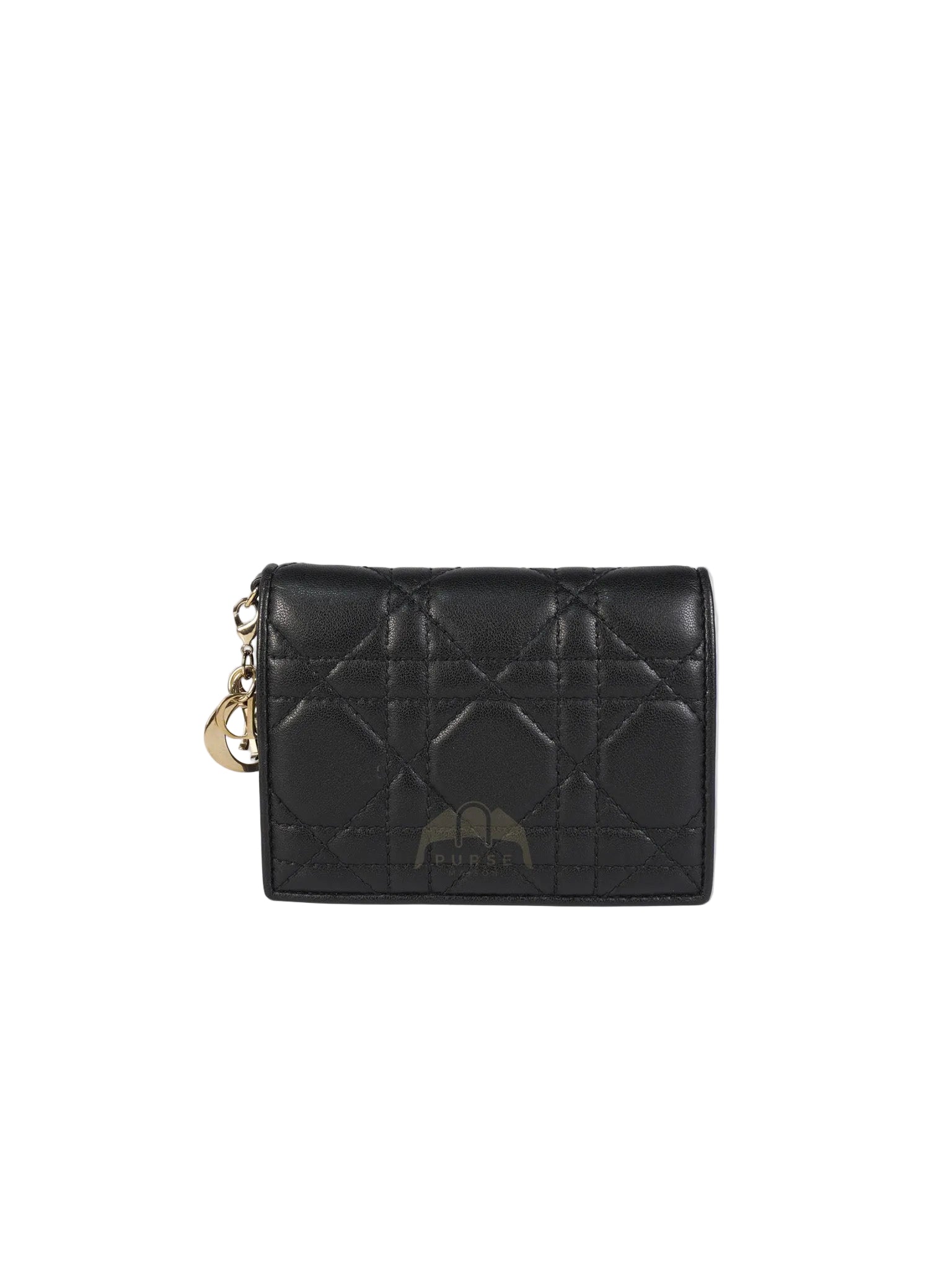 Lady Dior Flap Card Holder in Black Quilted Cannage Lambskin Leather | Purse Maison Luxury Bags Shop
