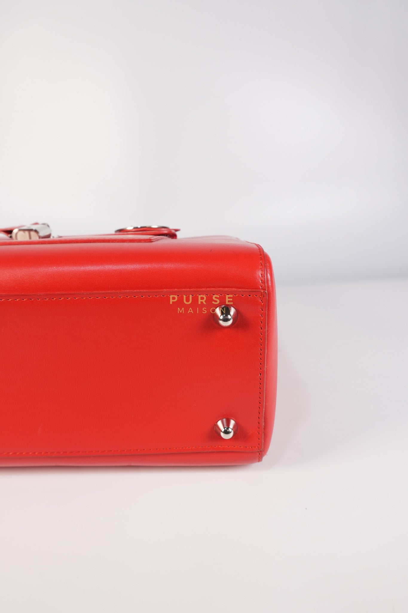 Lady Dior Front Pocket Large Tote Bag in Red Smooth Calfskin Leather & Silver Hardware | Purse Maison Luxury Bags Shop