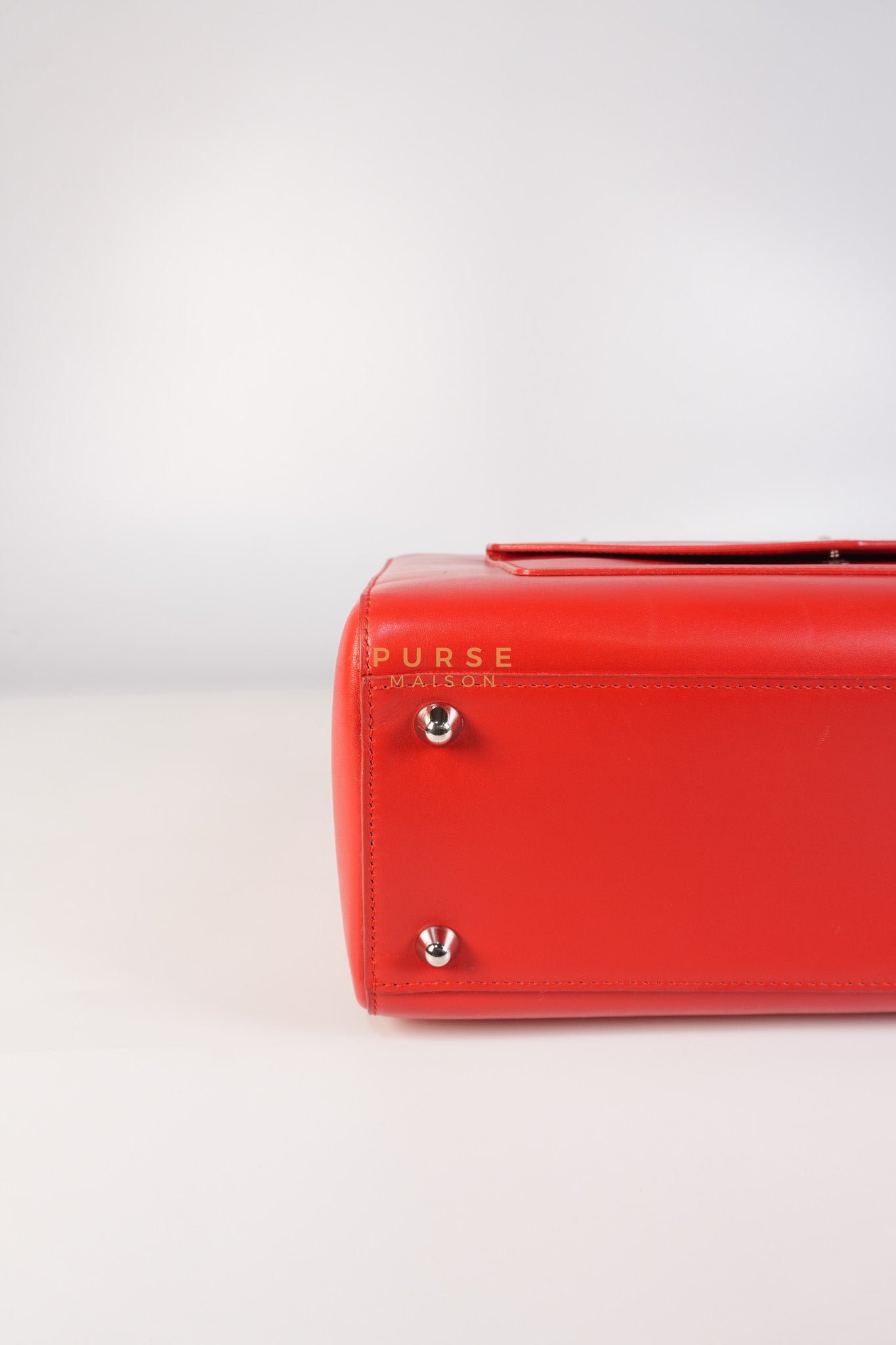 Lady Dior Front Pocket Large Tote Bag in Red Smooth Calfskin Leather & Silver Hardware | Purse Maison Luxury Bags Shop