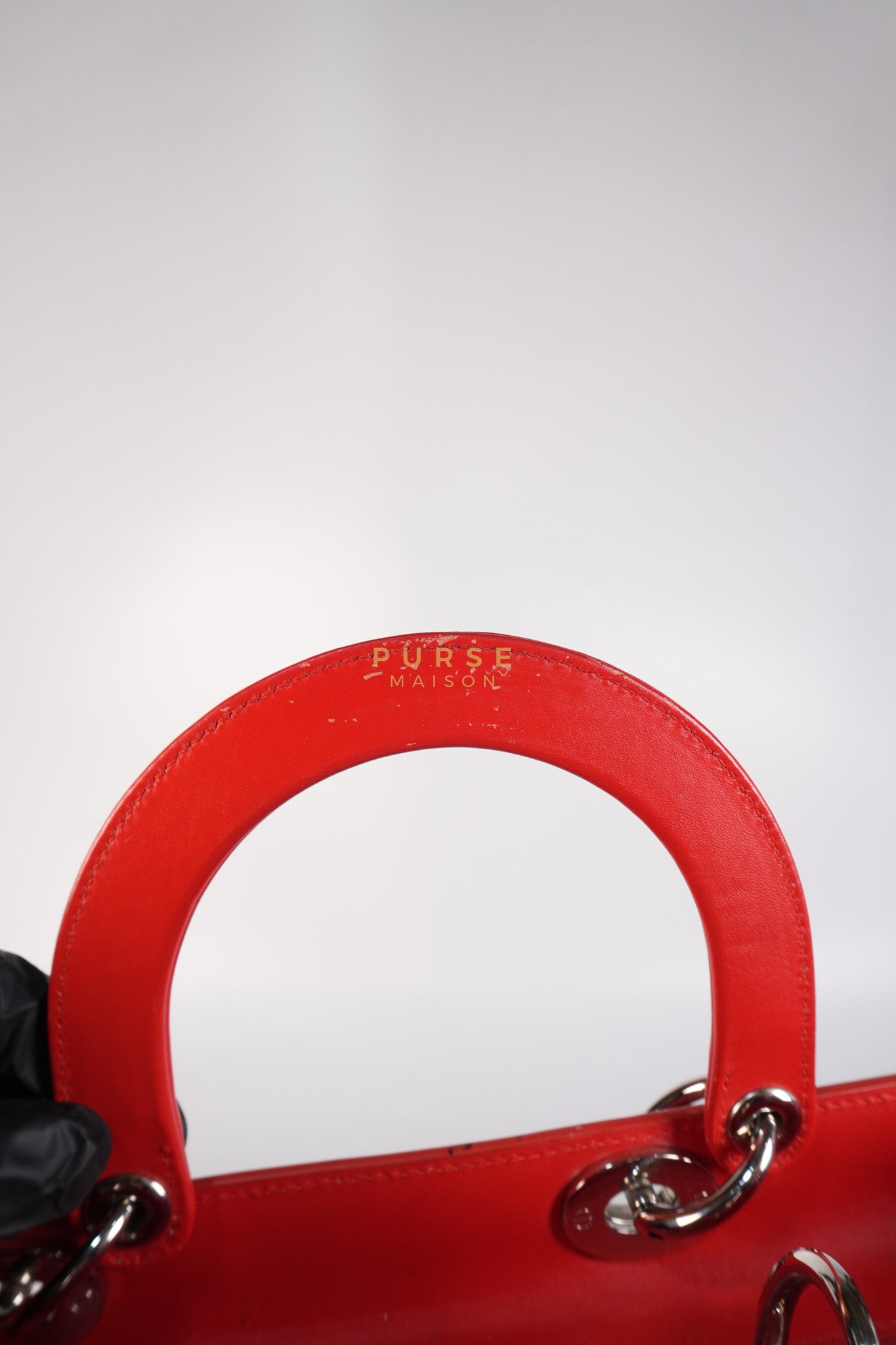 Lady Dior Front Pocket Large Tote Bag in Red Smooth Calfskin Leather & Silver Hardware | Purse Maison Luxury Bags Shop