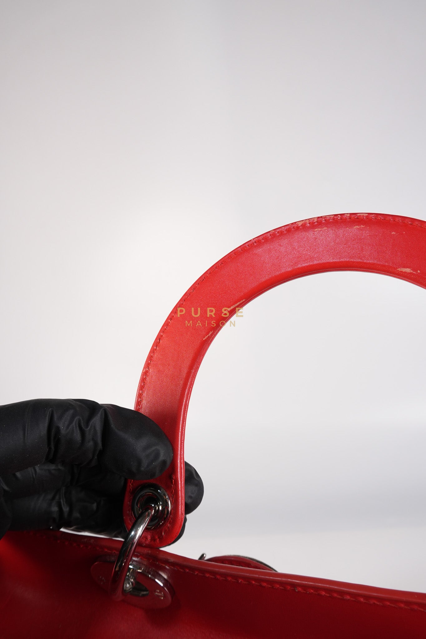 Lady Dior Front Pocket Large Tote Bag in Red Smooth Calfskin Leather & Silver Hardware | Purse Maison Luxury Bags Shop