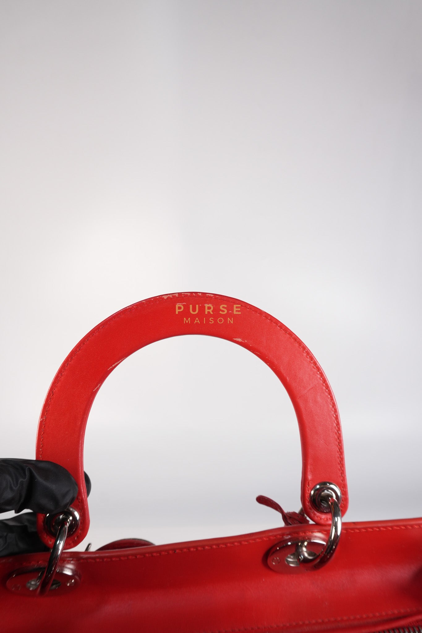 Lady Dior Front Pocket Large Tote Bag in Red Smooth Calfskin Leather & Silver Hardware | Purse Maison Luxury Bags Shop