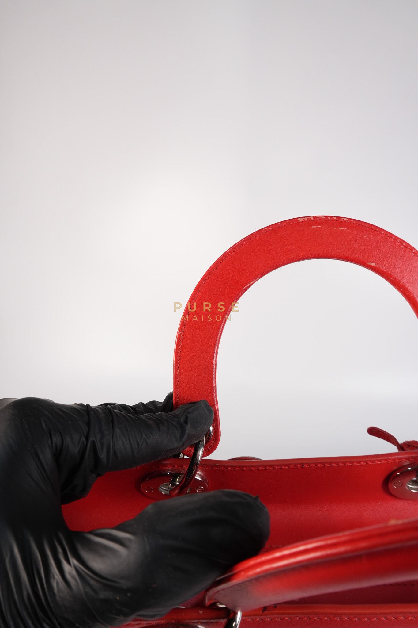 Lady Dior Front Pocket Large Tote Bag in Red Smooth Calfskin Leather & Silver Hardware | Purse Maison Luxury Bags Shop