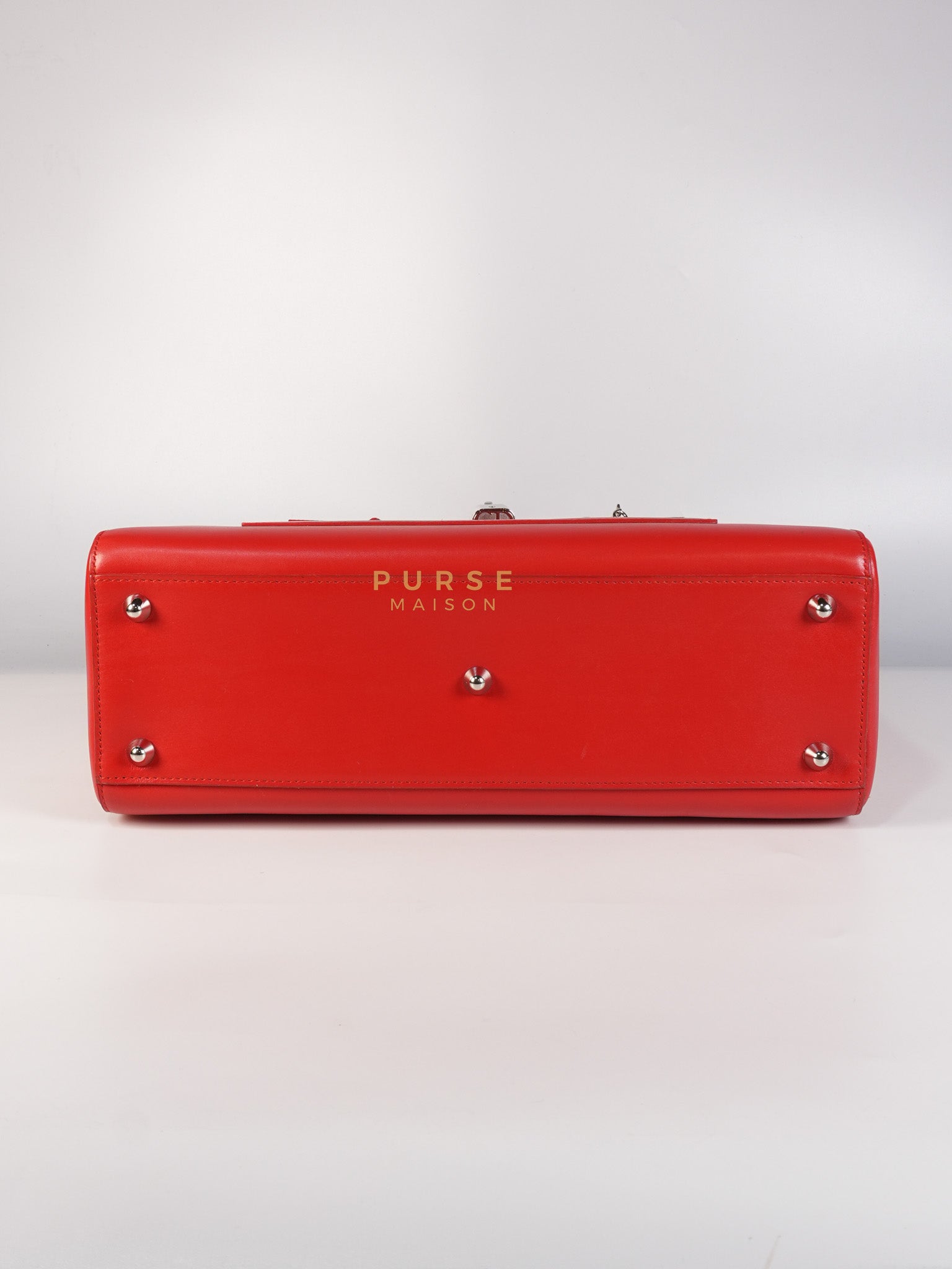 Lady Dior Front Pocket Large Tote Bag in Red Smooth Calfskin Leather & Silver Hardware | Purse Maison Luxury Bags Shop