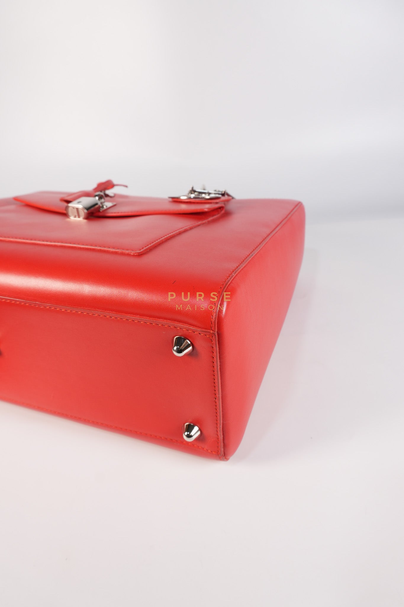 Lady Dior Front Pocket Large Tote Bag in Red Smooth Calfskin Leather & Silver Hardware | Purse Maison Luxury Bags Shop