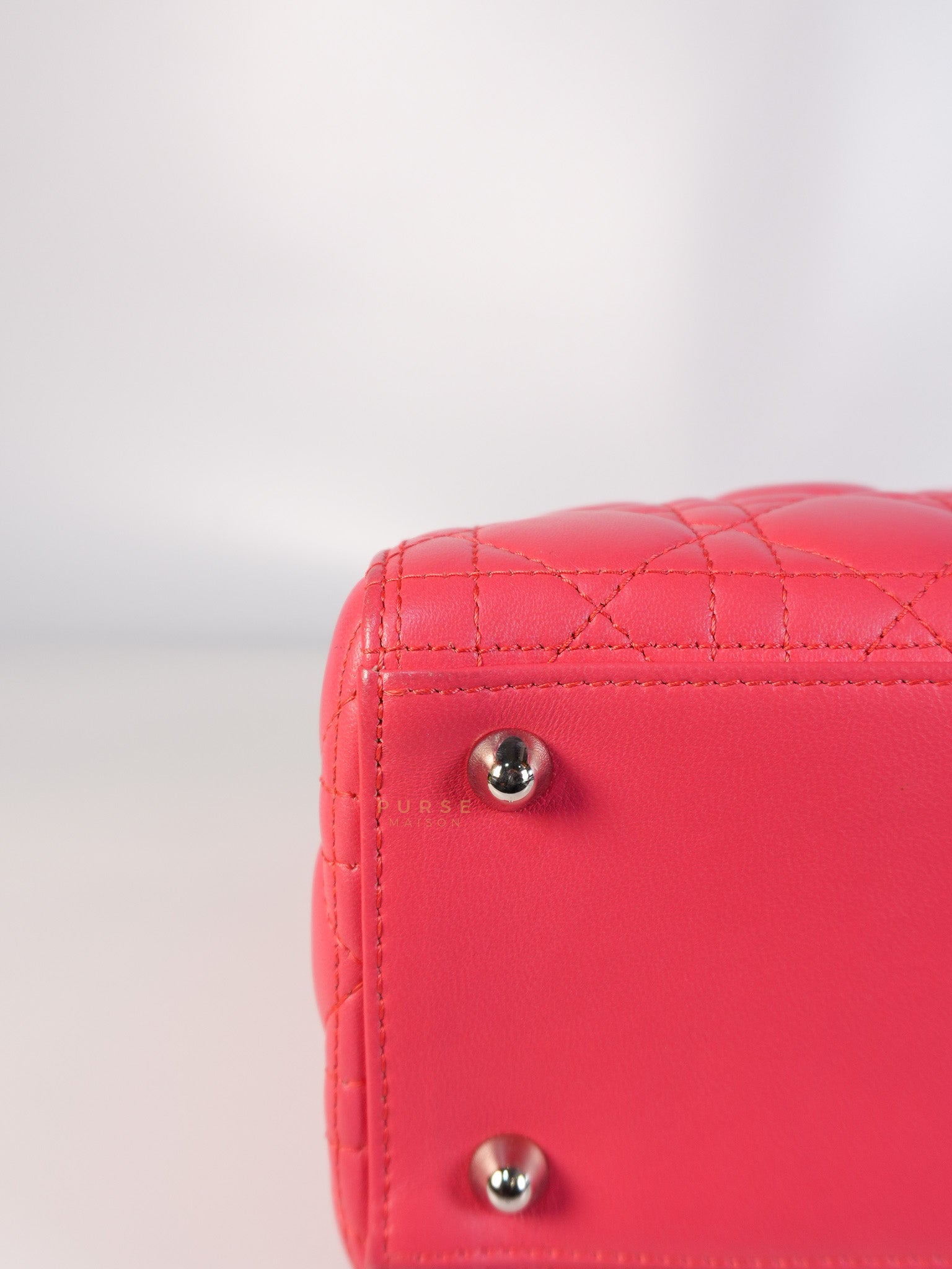 Lady Dior Large Coral Pink Cannage Lambskin Leather in Silver Hardware | Purse Maison Luxury Bags Shop