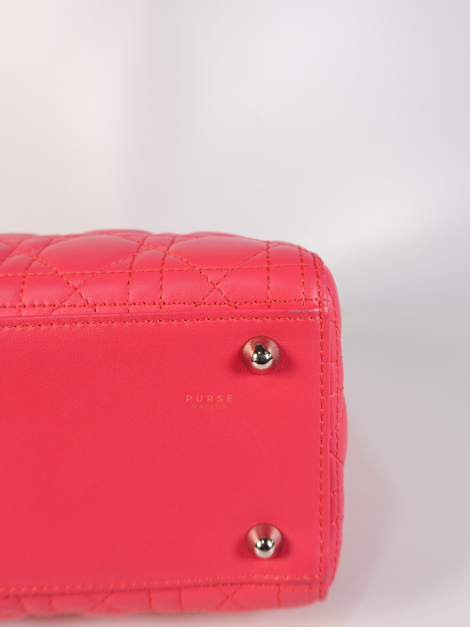 Lady Dior Large Coral Pink Cannage Lambskin Leather in Silver Hardware | Purse Maison Luxury Bags Shop