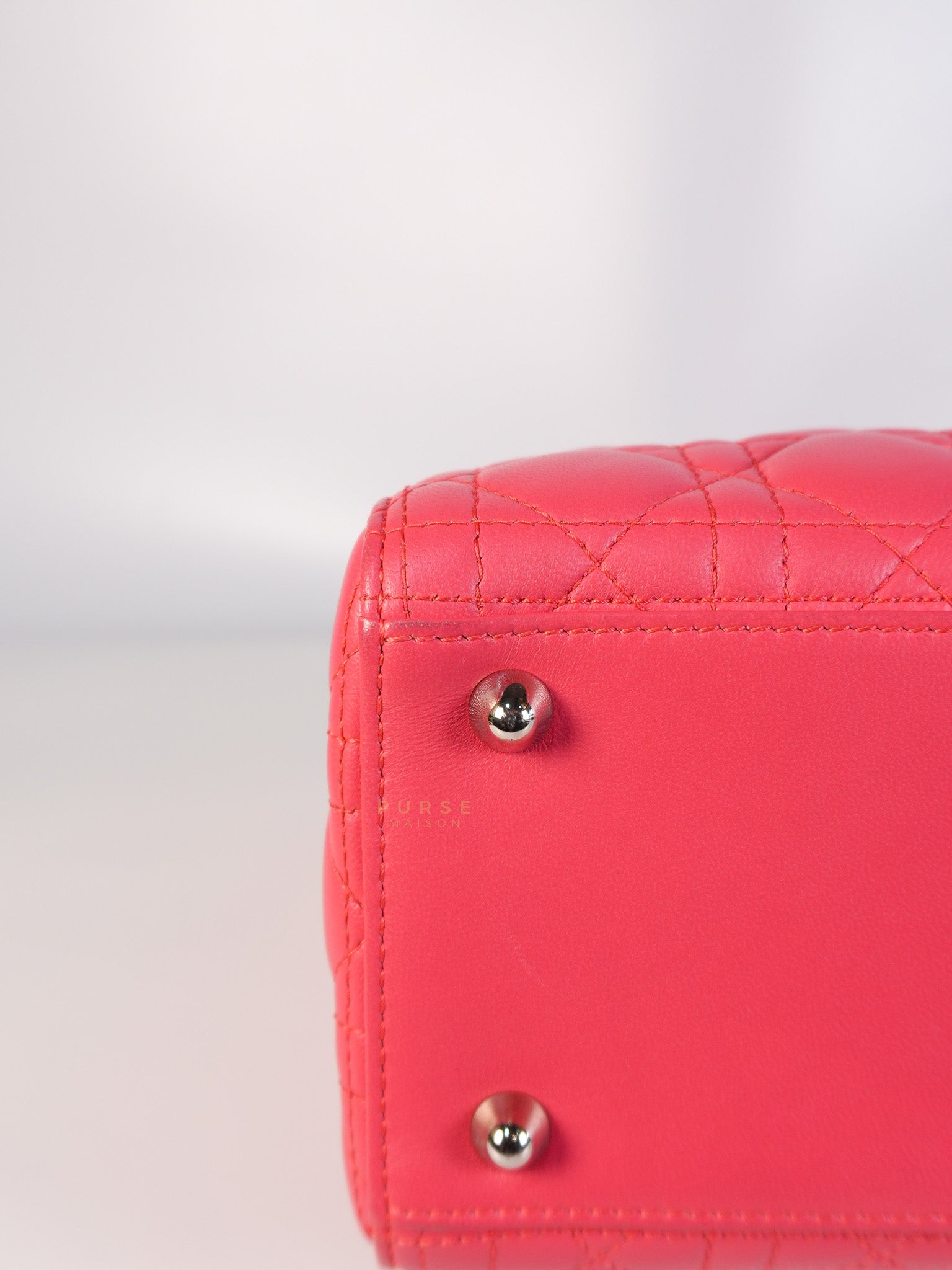 Lady Dior Large Coral Pink Cannage Lambskin Leather in Silver Hardware | Purse Maison Luxury Bags Shop