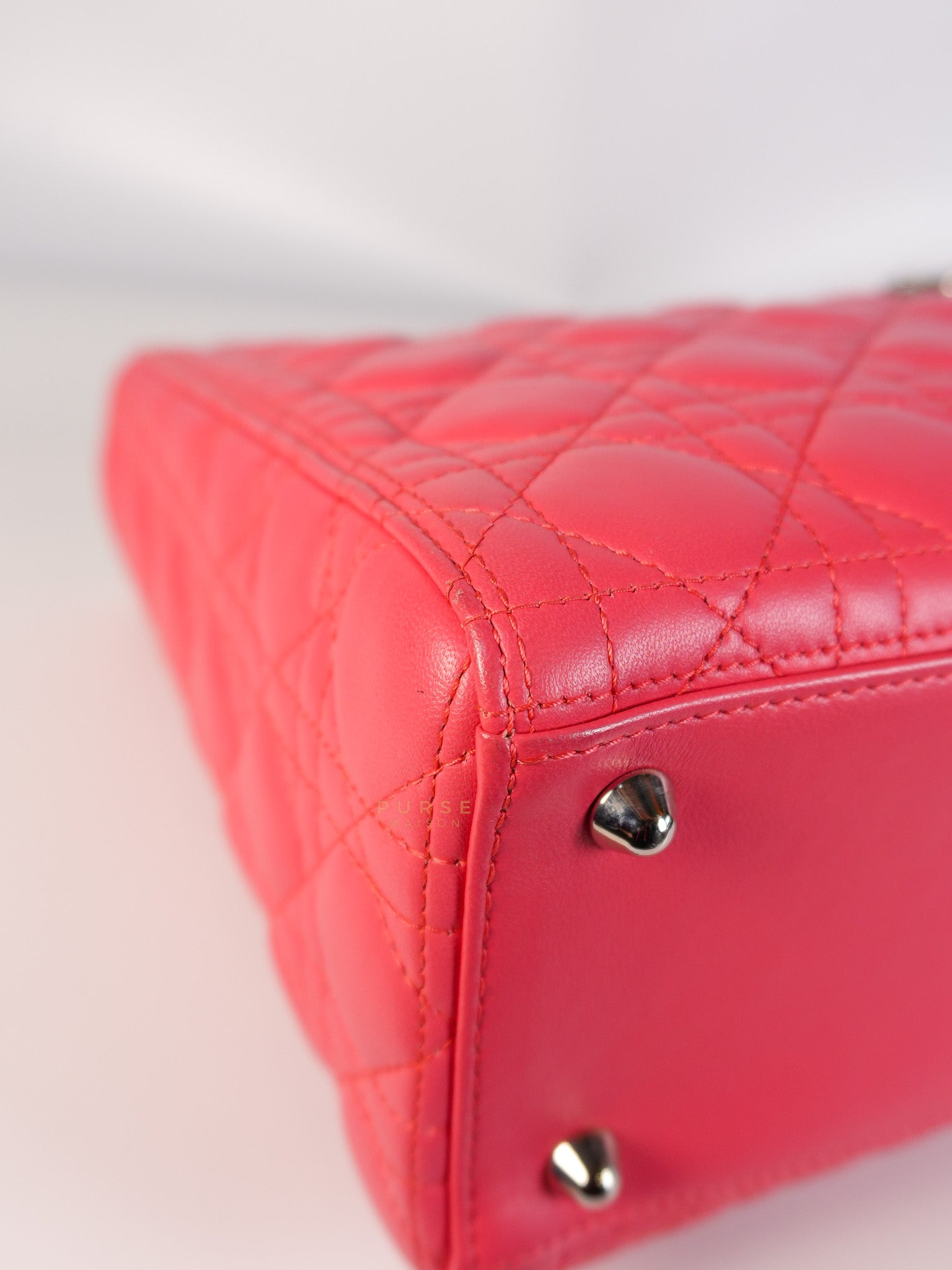 Lady Dior Large Coral Pink Cannage Lambskin Leather in Silver Hardware | Purse Maison Luxury Bags Shop