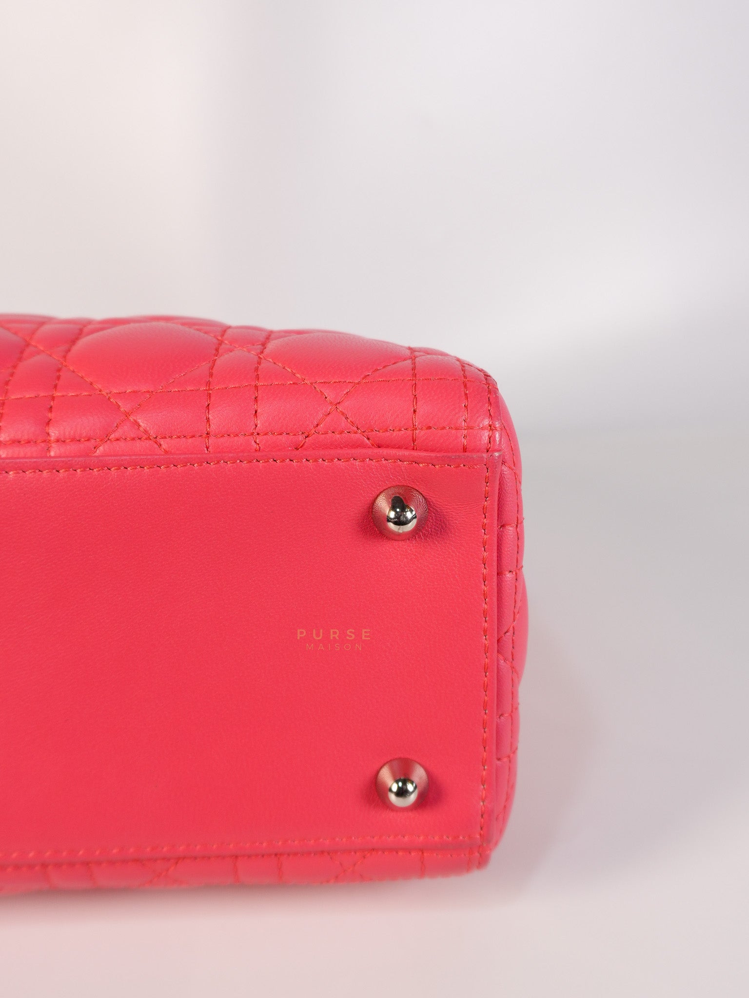 Lady Dior Large Coral Pink Cannage Lambskin Leather in Silver Hardware | Purse Maison Luxury Bags Shop